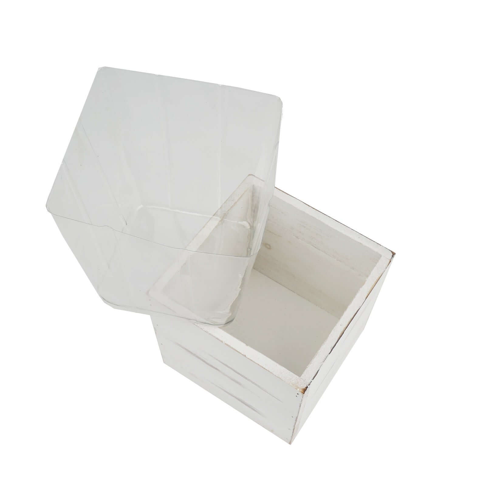 2 Pack 6 Whitewash Square Wood Planter Box Set With Removable Plastic Liners