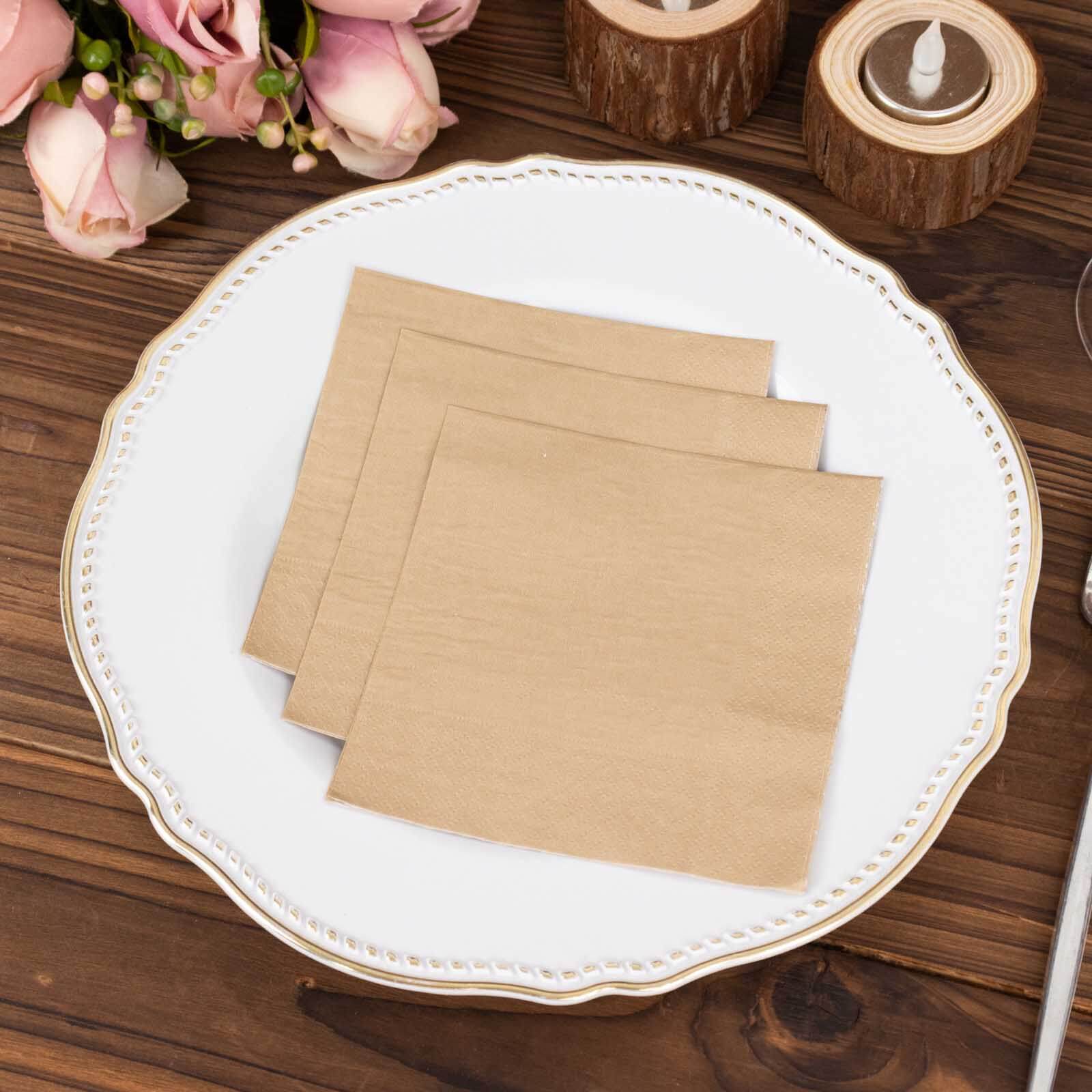 50-Pack Paper Beverage Napkins Natural - 2 Ply Disposable Soft 18GSM Cocktail Napkins 5x5