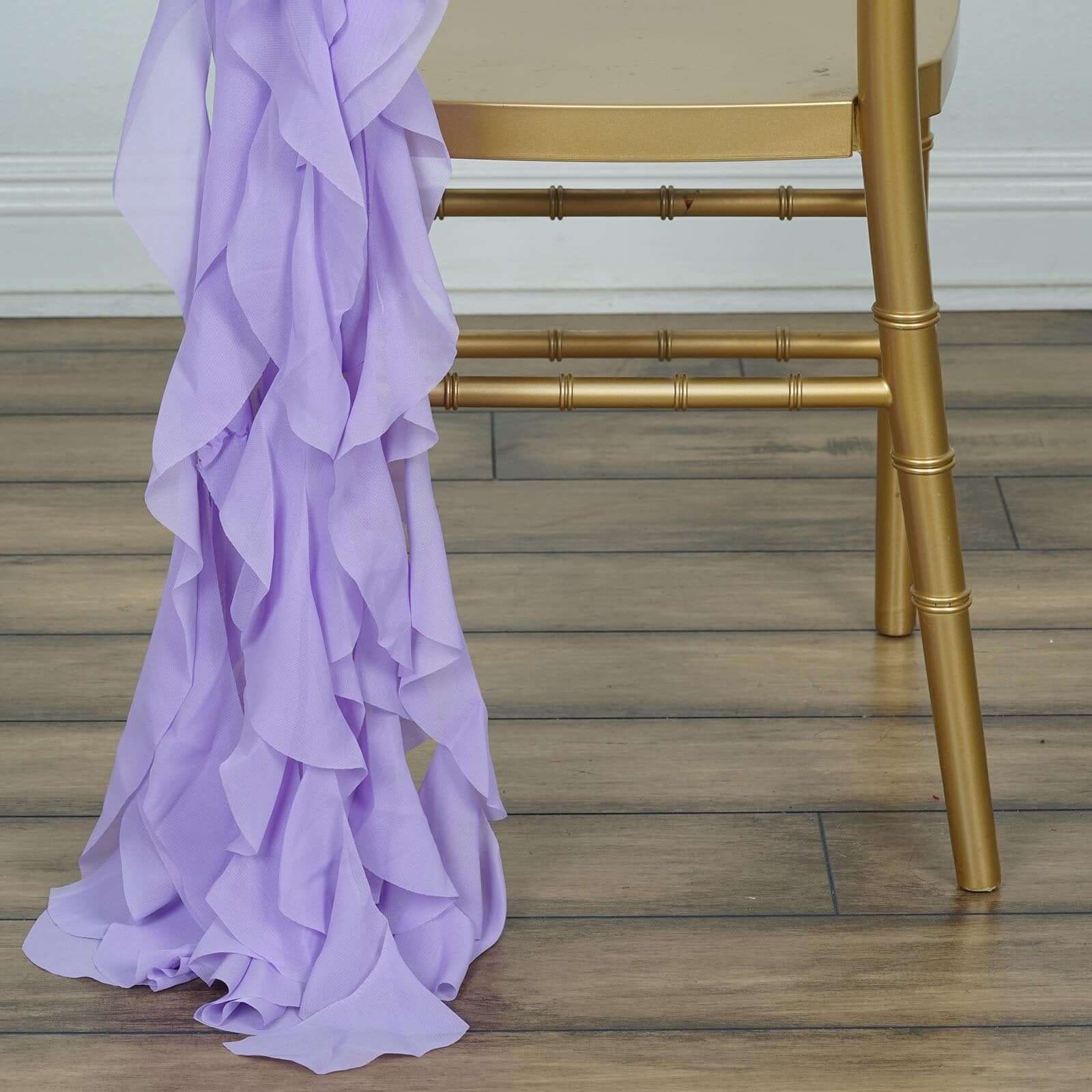 1 Set Chiffon Hoods Chair Sashes with Willow Ruffles Design Lavender Lilac - Stylish Chair Bow Decor