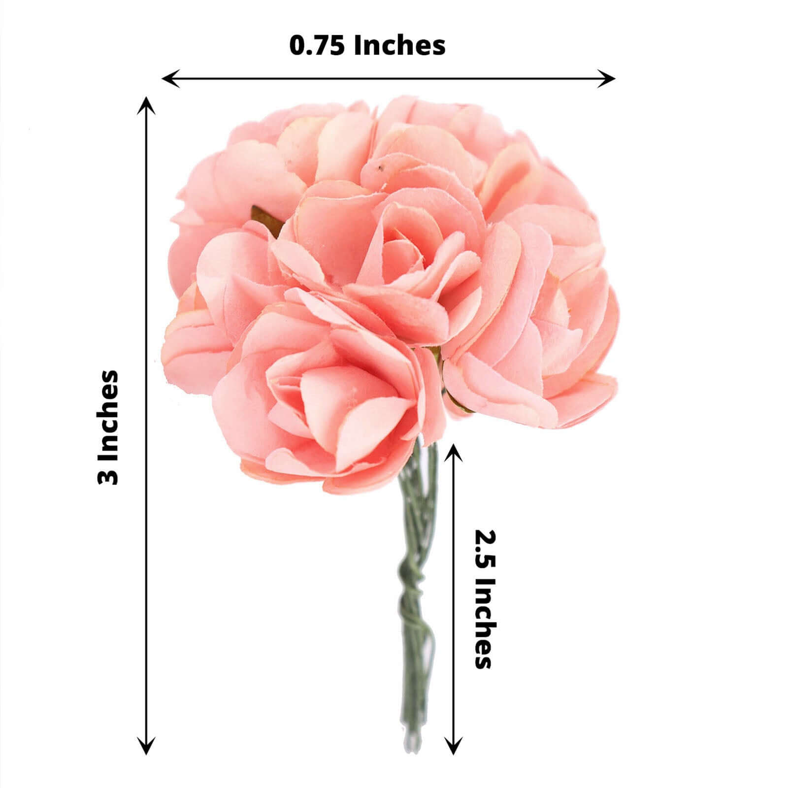 144 Pack Pink Paper Mini Craft Roses, DIY Craft Flowers With Wired Stem