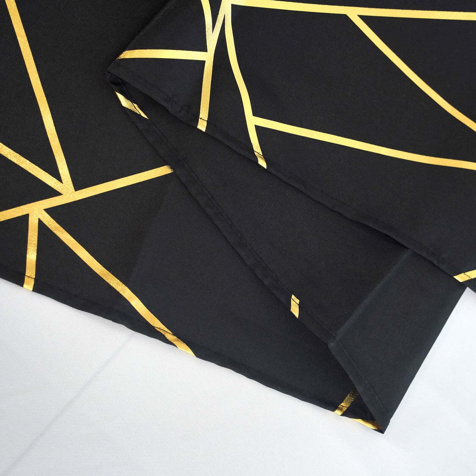 Polyester 54x54 Table Overlay Square Tablecloth Black with Gold Foil Geometric Pattern - Wrinkle-Resistant & Durable Table Topper