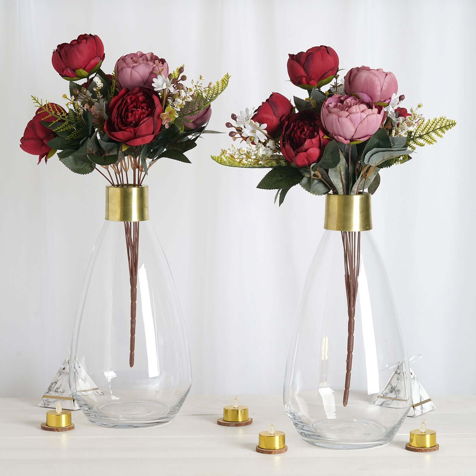 2-Pack Glass Flower Vases Teardrop Design Clear with Gold Metal Top - Stylish Event Table Centerpieces 14