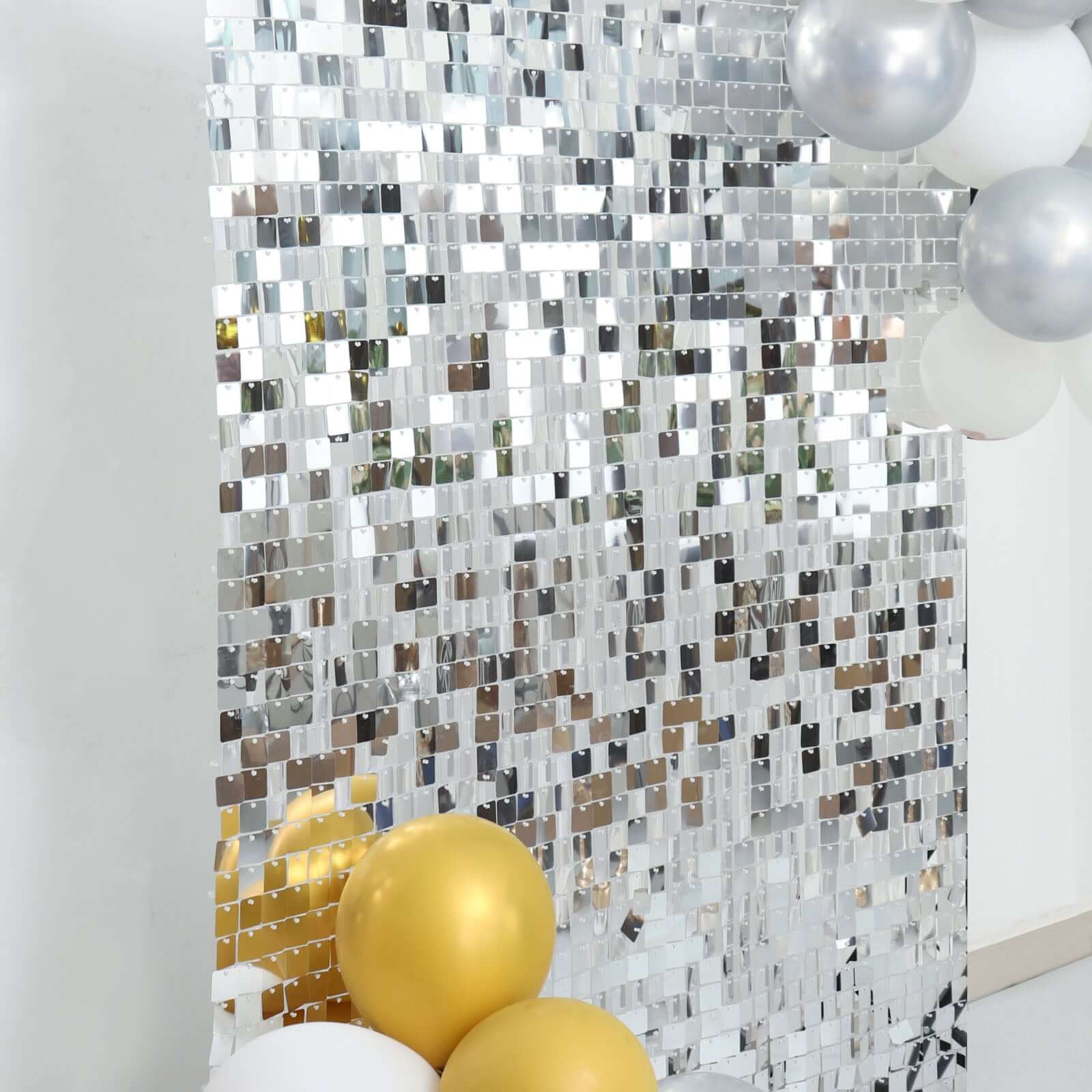 10sq.ft Shiny Silver Square Sequin Shimmer Wall Party Photo Backdrop, Active Spangle Wall Art Décor Panels - 10 Panels