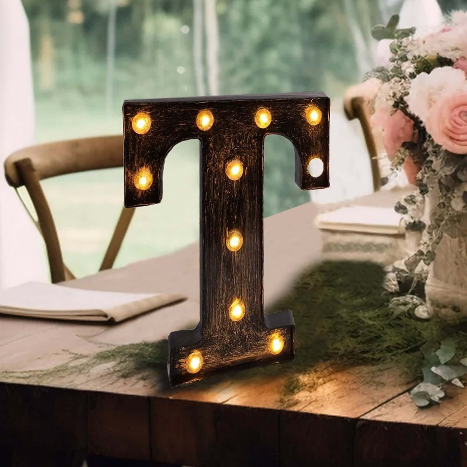 LED Marquee Letter T Industrial Style Antique Black - Light-Up Alphabet Sign for Weddings & Displays 9