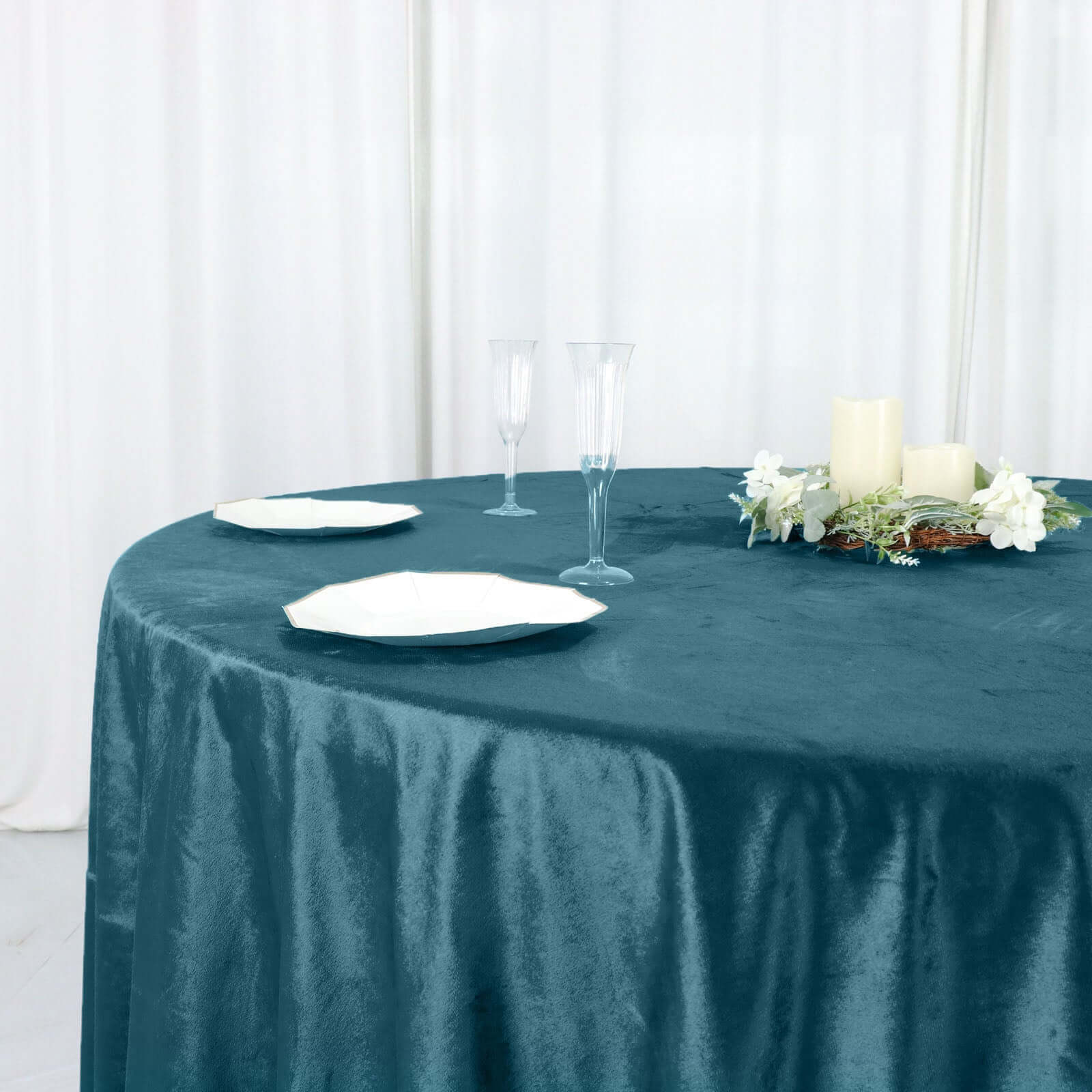 Premium Velvet 120 Round Tablecloth Peacock Teal - Reusable Soft & Seamless Table Cover