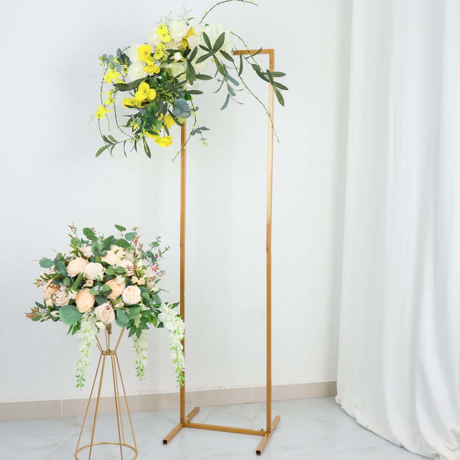 4.5ft Slim Gold Metal Frame Wedding Arch, Rectangular Backdrop Stand, Floral Display Frame