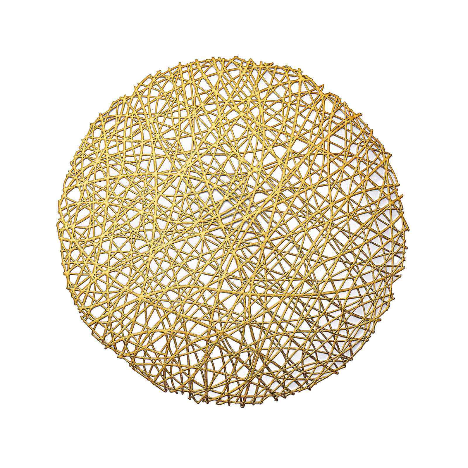 6-Pack Vinyl Placemats Gold Woven Design - Durable Non-Slip Round Table Mats for Dining 15