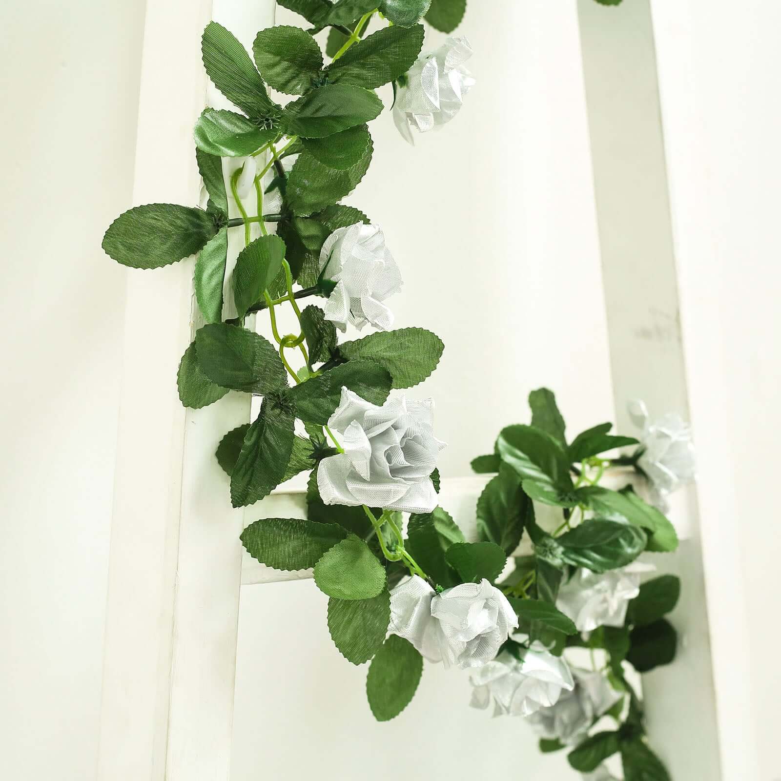 6ft Silver Artificial Silk Rose Garland UV Protected Flower Chain