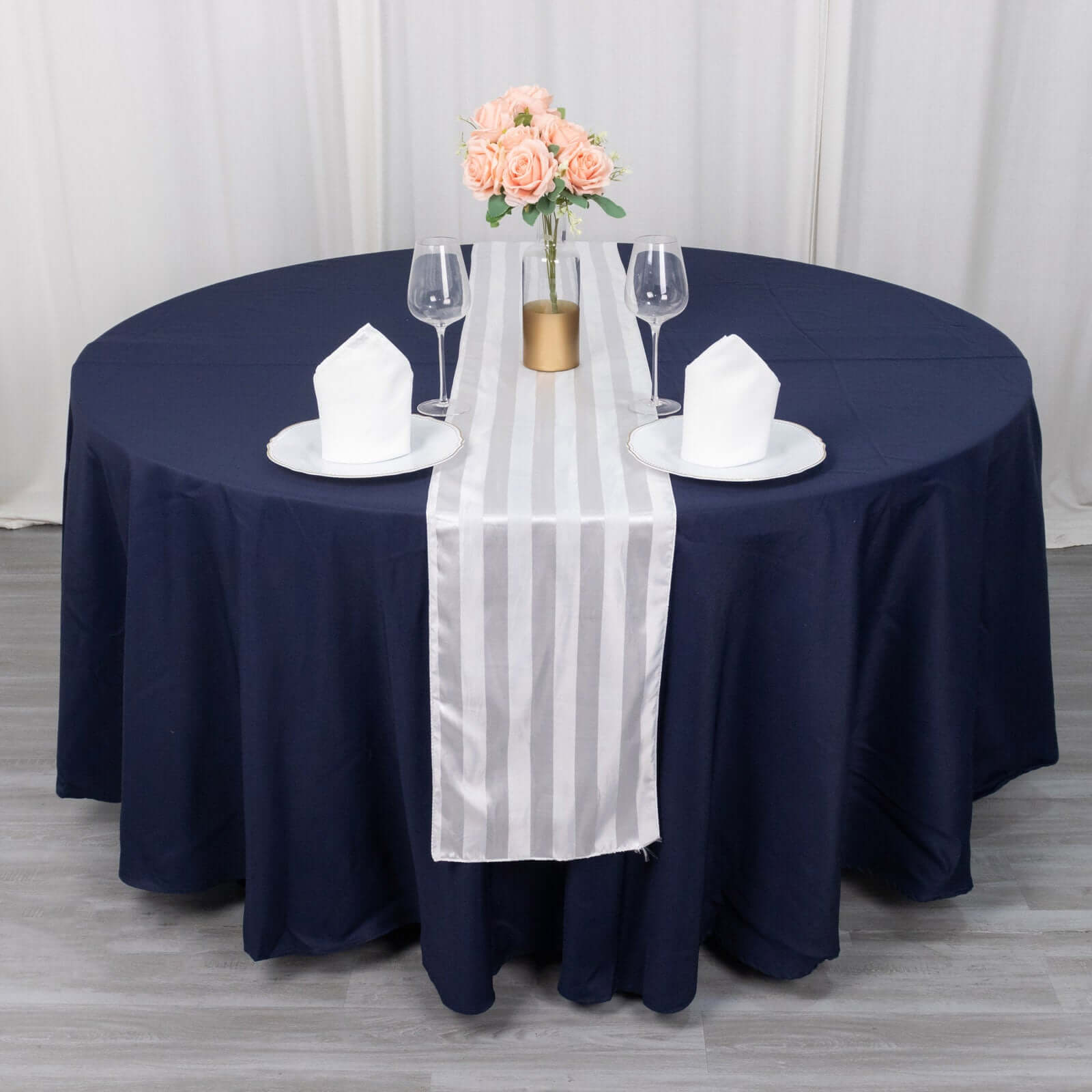 Satin 12x108 Table Runner White - Stripe Classic Wedding & Event Table Decor