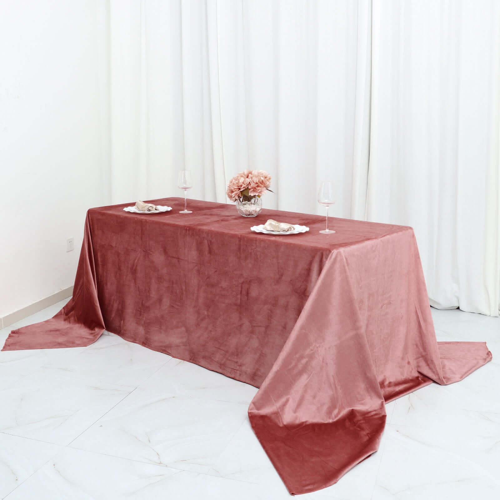 Premium Velvet 90x156 Rectangle Tablecloth Dusty Rose - Reusable Soft & Seamless Table Cover