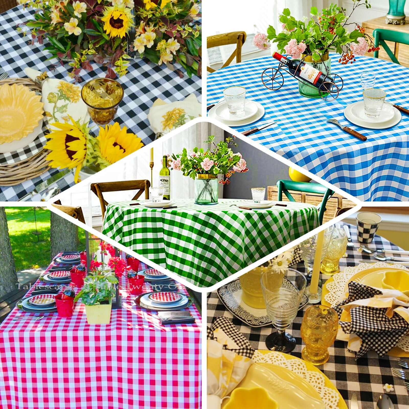 Polyester 54x54 Table Overlay Square Tablecloth White/Black - Checkered Buffalo Plaid Design for Casual Table Settings