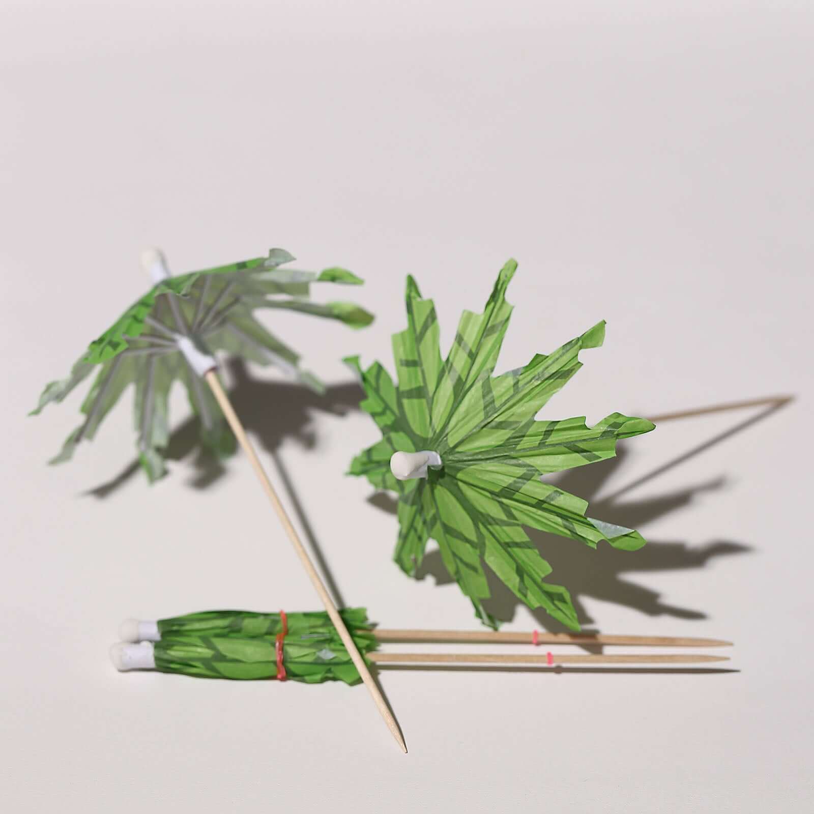 50-Pack Bamboo Cocktail Picks Tropical Leaf Parasol Design Green - Eco Friendly Disposable Drink Stick 6