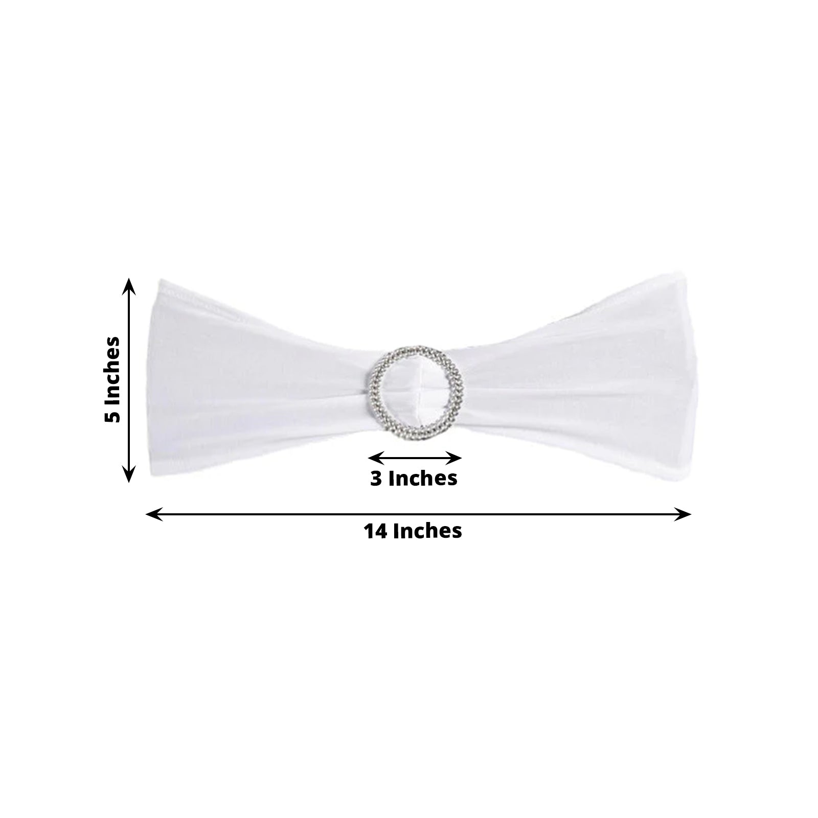 5 Pack Stretch Spandex Chair Sashes White - Classy Reusable Chair Bands with Silver Diamond Ring Slide Buckle 5x14