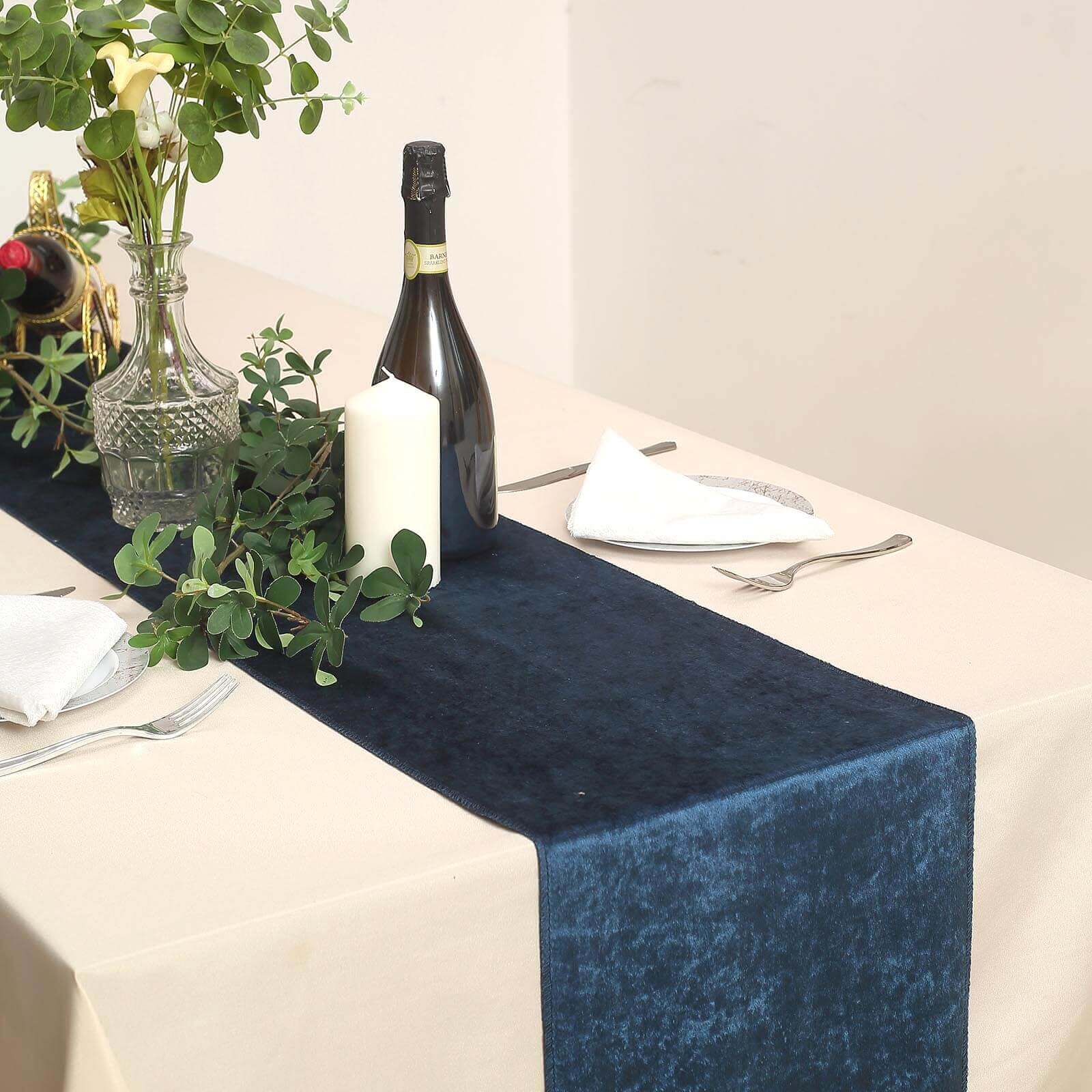 Premium Velvet 12x108 Table Runner Navy Blue - Sheen Finish Reusable Table Decor