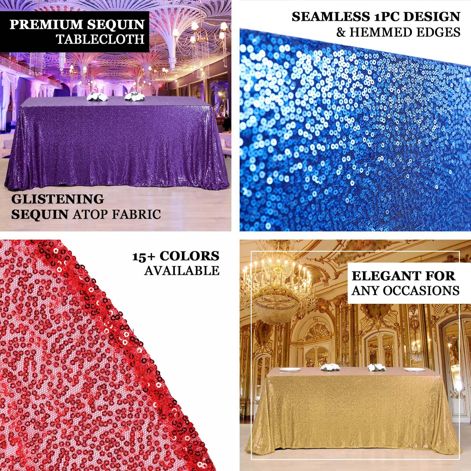 Sequin 90x132 Rectangle Tablecloth Iridescent Blue - Seamless Sparkly Table Cover