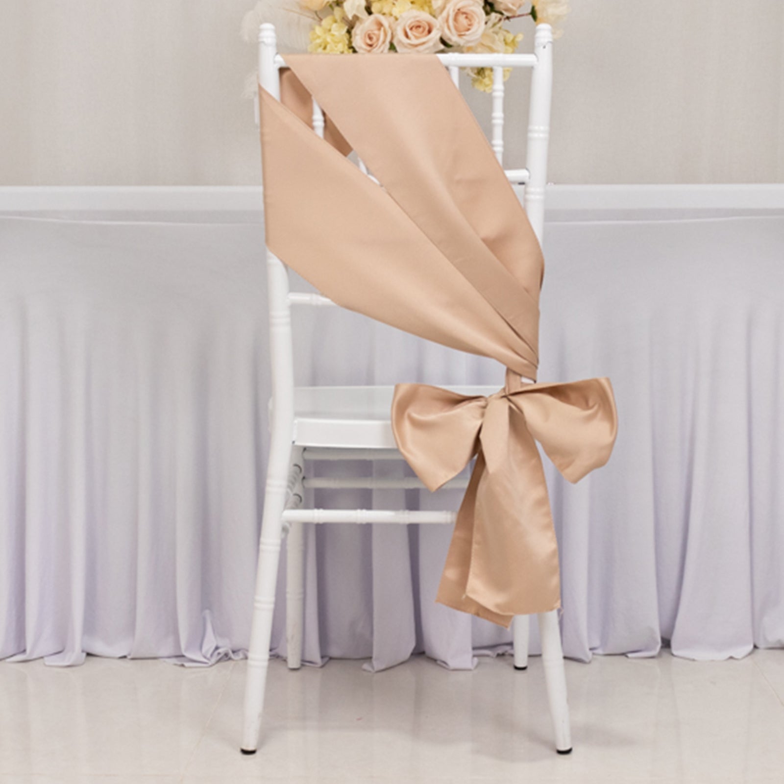 5 Pack Lamour Satin 6x106 Chair Sashes Nude - Stylish Reusable Decorative Bows