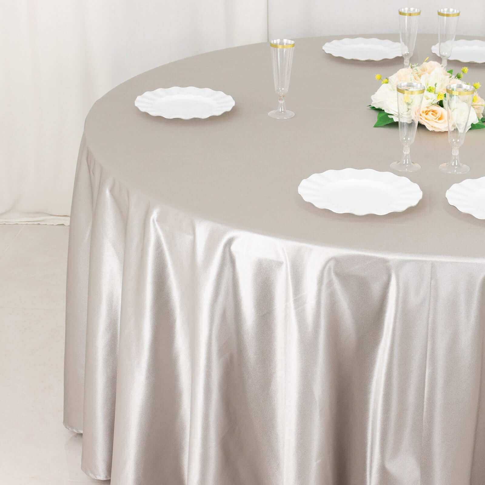 Premium Scuba Round 120 Tablecloth Shimmering Silver - Wrinkle Free, Stain Resistant & Seamless Table Cover