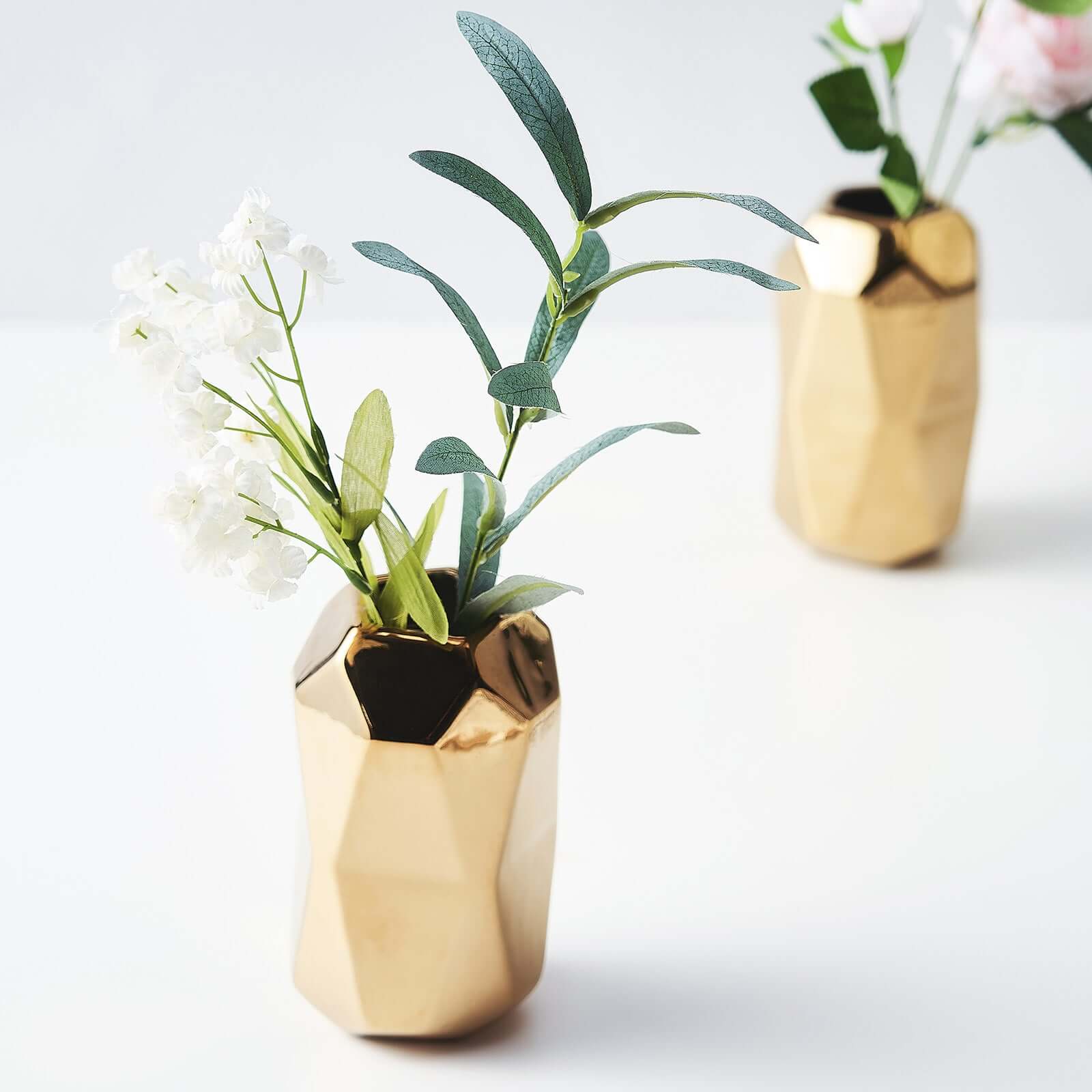 2-Pack Ceramic Cylinder Vases Metallic Gold Geometric - Stylish Modern Decor for Floral Arrangements 6