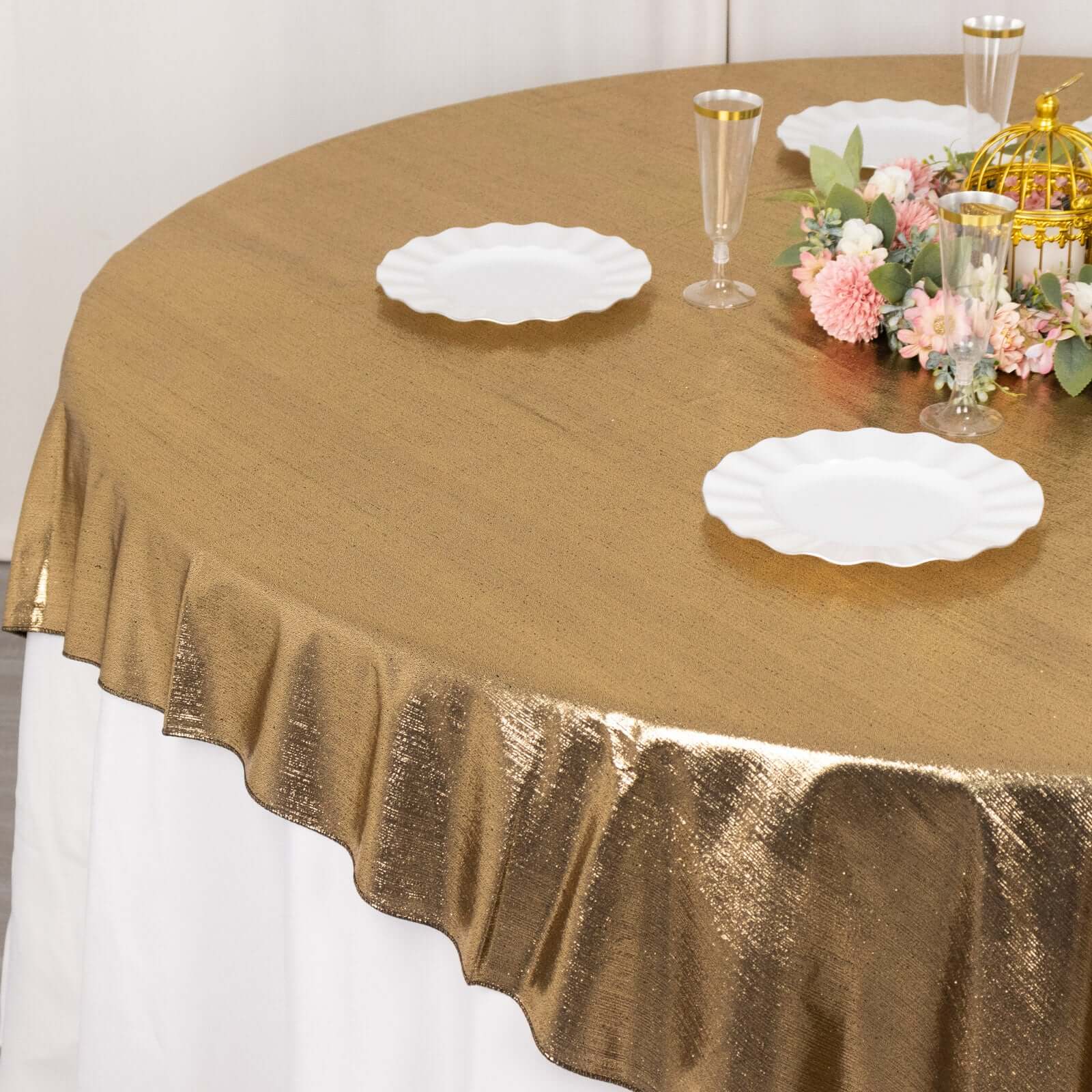 Polyester 72x72 Table Overlay Square Tablecloth Antique Gold - Sequin Dots Wrinkle-Free Table Cover