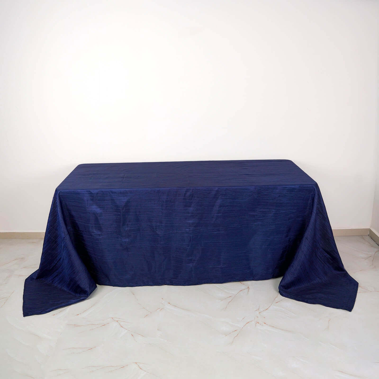 Taffeta 90x132 Rectangle Tablecloth Navy Blue - Seamless Accordion Crinkle Table Cover