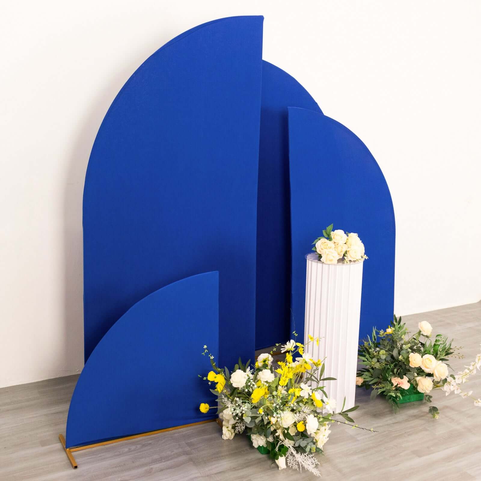 Set of 4 Matte Royal Blue Spandex Half Moon Chiara Backdrop Stand Covers, Custom Fitted Wedding Arch Covers - 2.5ft,5ft,6ft,7ft