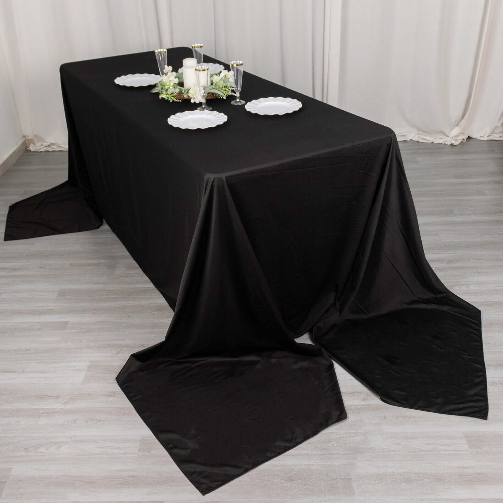 Premium Scuba Rectangular 90x156 Tablecloth Black - Wrinkle Free, Stain Resistant & Seamless Table Cover for Weddings and Parties