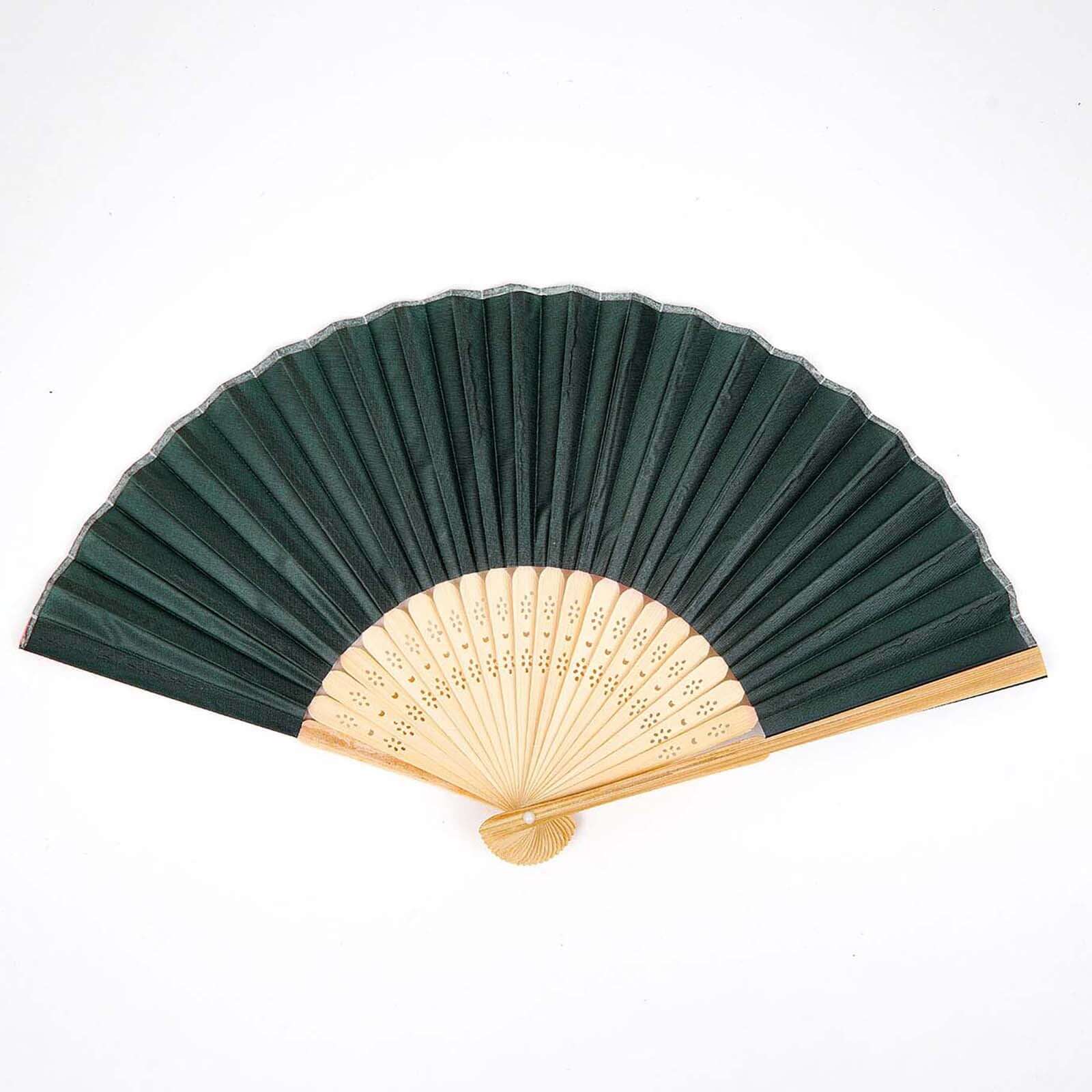 5 Pack Hunter Emerald Green Asian Silk Folding Fans Party Favors, Oriental Folding Fan Favors