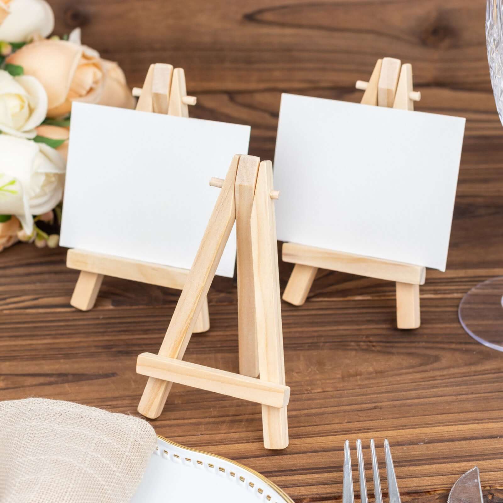 10-Pack Wooden Display Easel Stands DIY Mini Design Natural - Rustic Place Card Table Number Holders 5