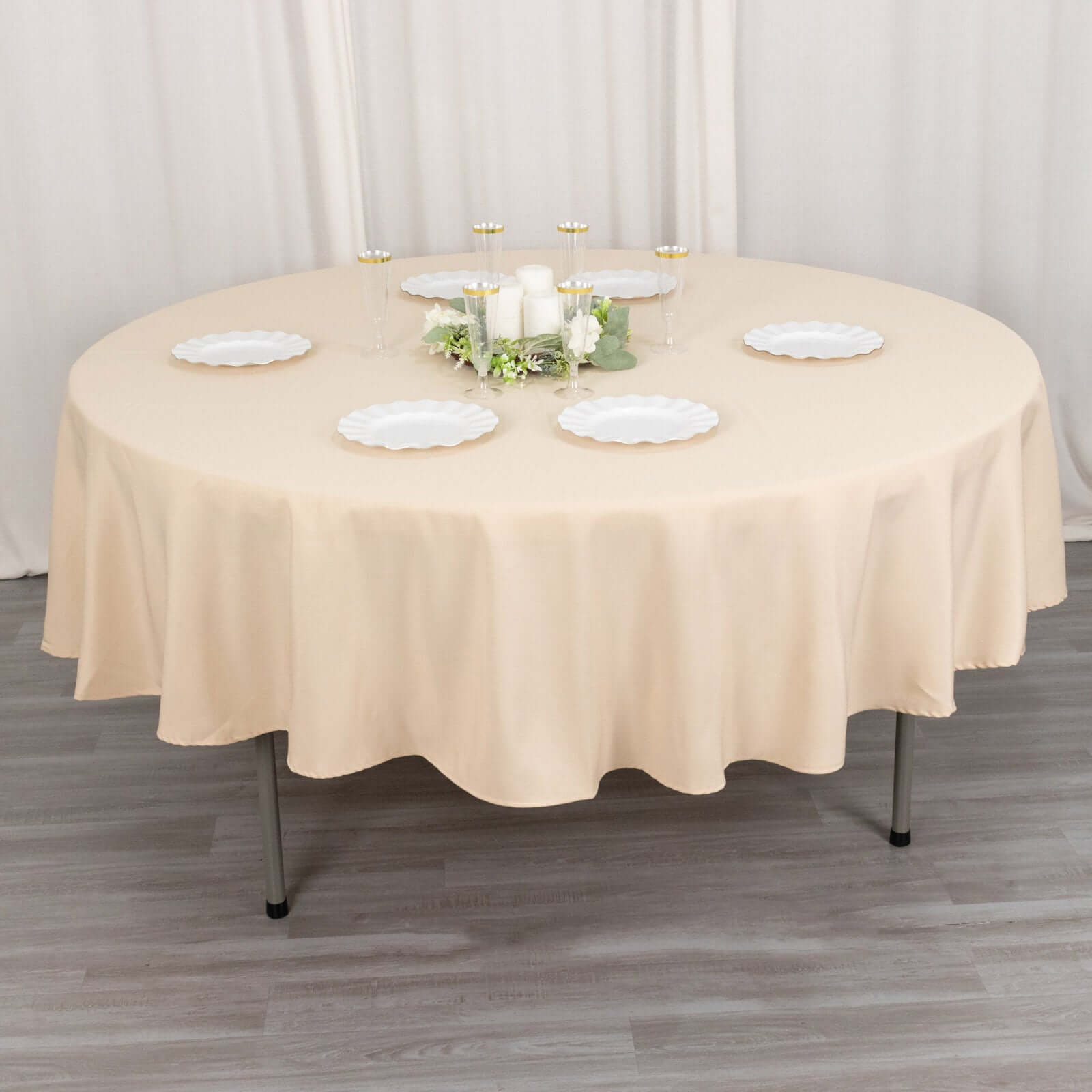 Premium Polyester 90 Round Tablecloth Beige - Stain and Wrinkle-Resistant Design with 220GSM Thickness Table Cover