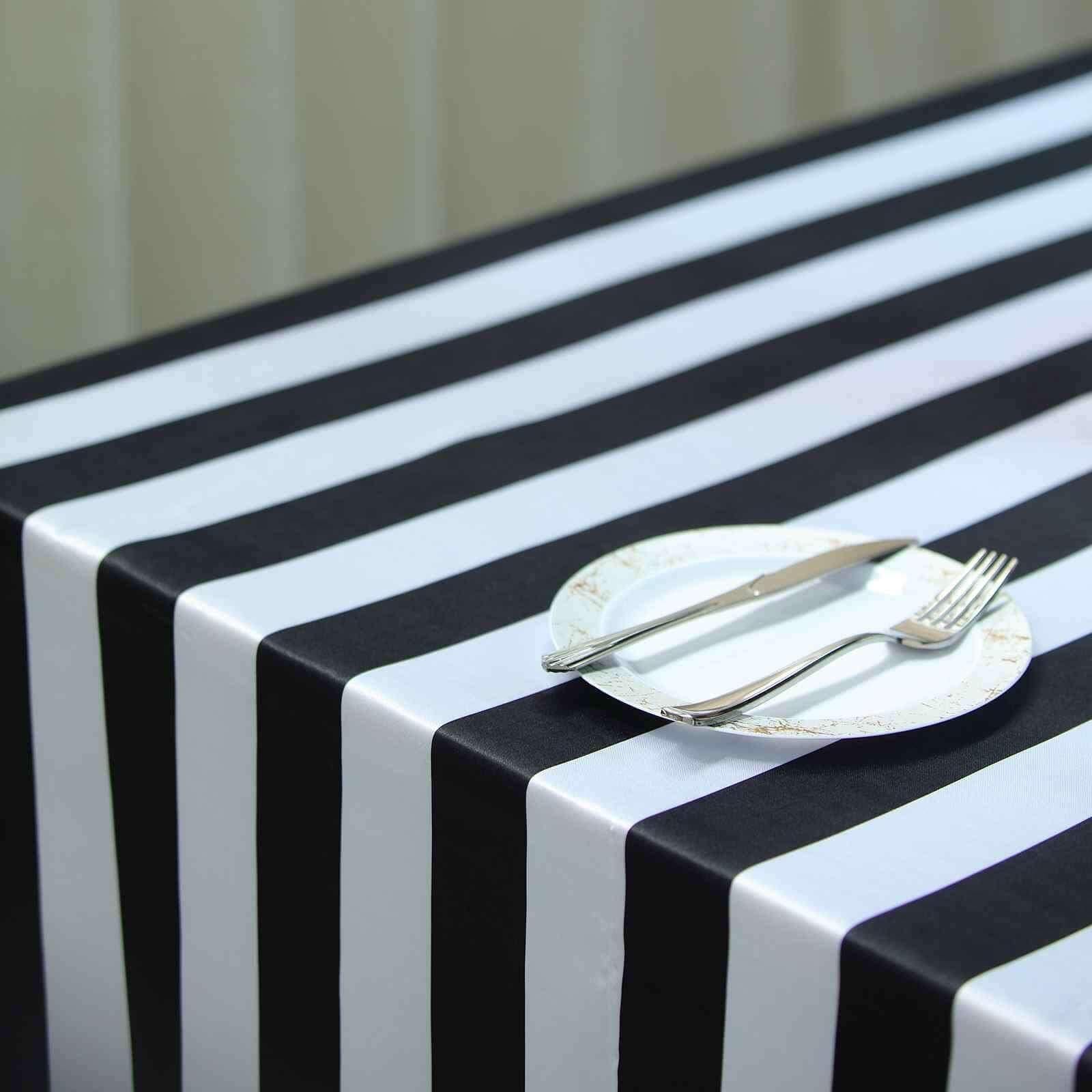 Satin 60x102 Rectangle Tablecloth Black/White - Stripe Design with Stylish Smooth Finish Table Cover