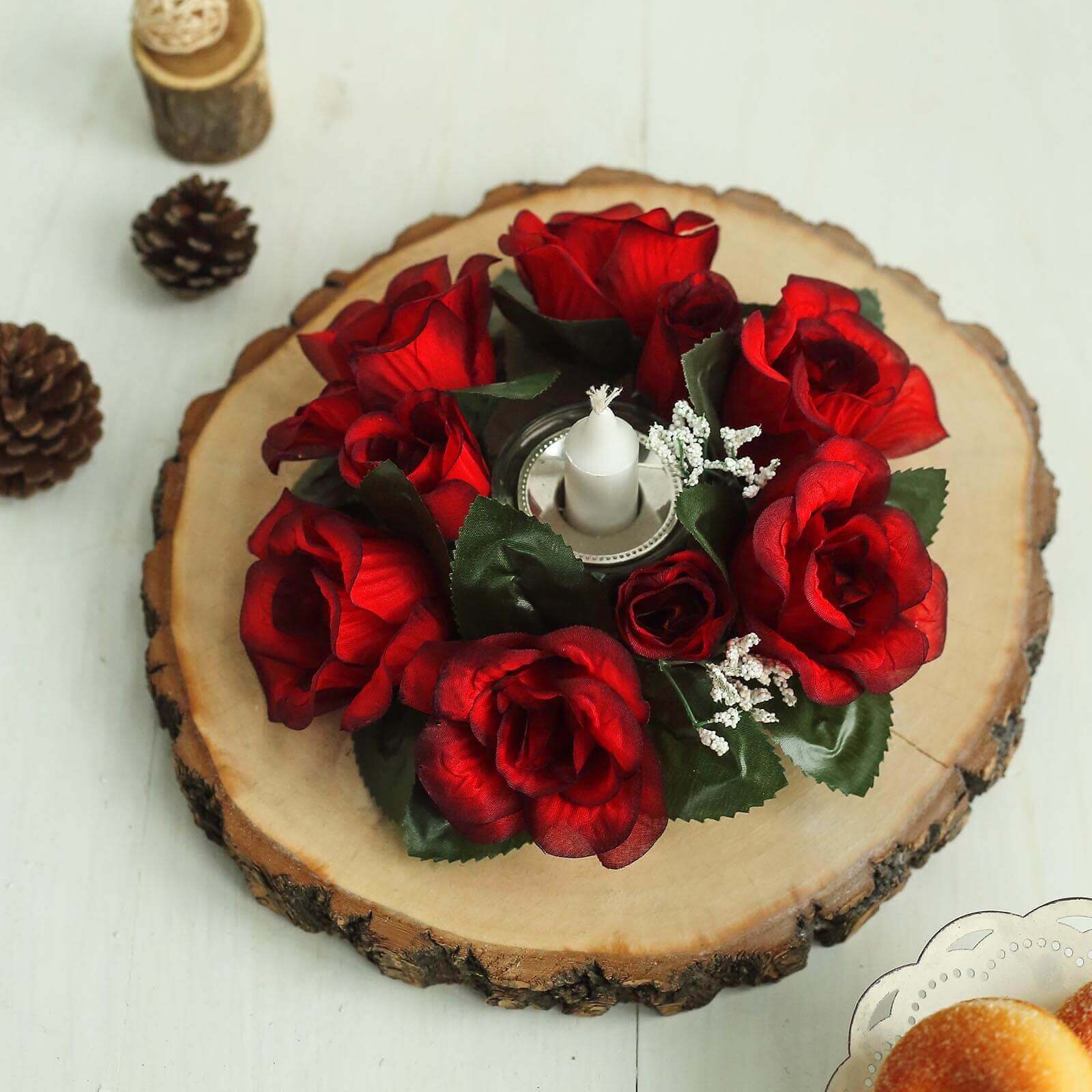 4 Pack 3 Black Red Artificial Silk Rose Flower Candle Ring Wreaths