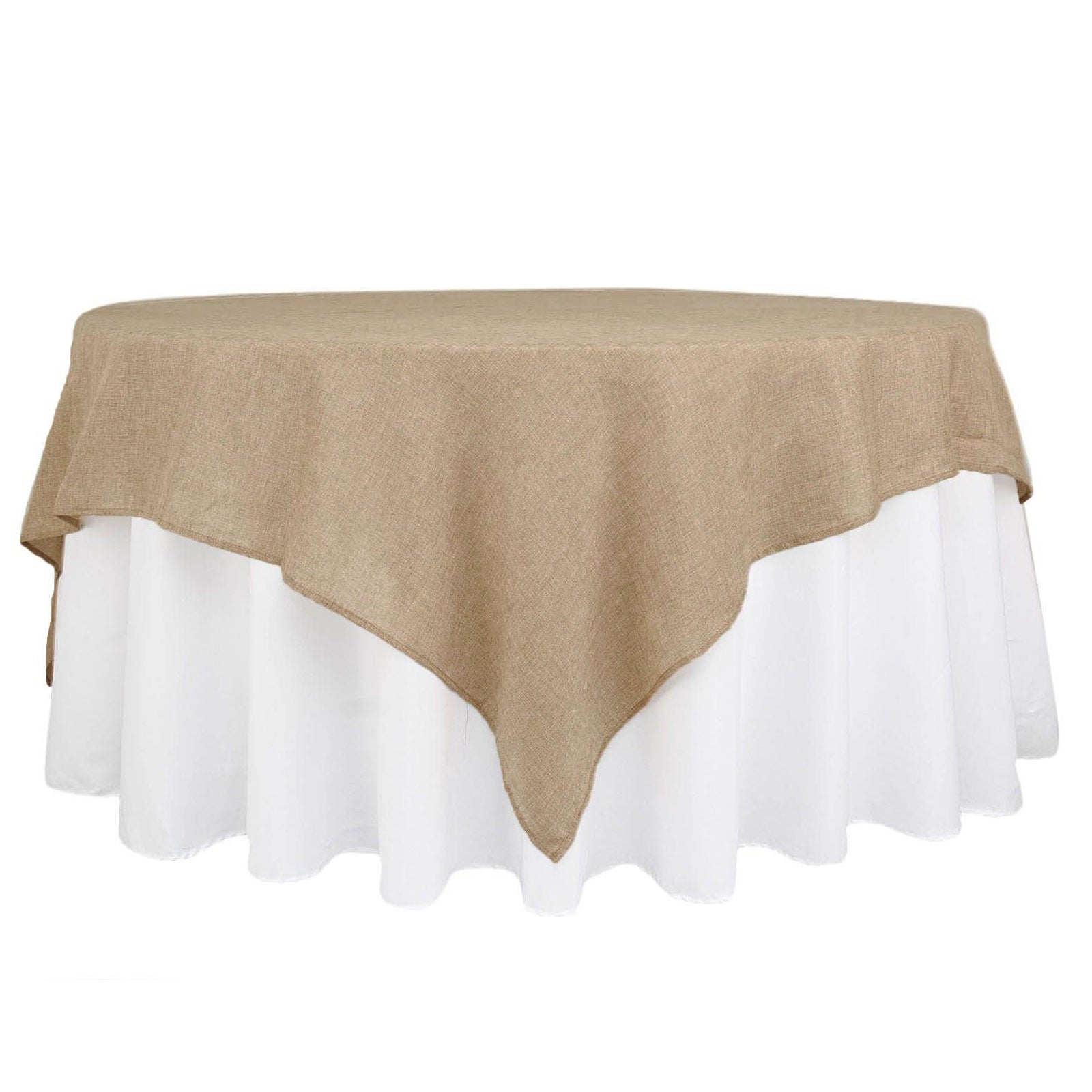 Faux Burlap 90x90 Table Overlay Square Tablecloth Natural - Boho Chic Design for Stylish Celebrations