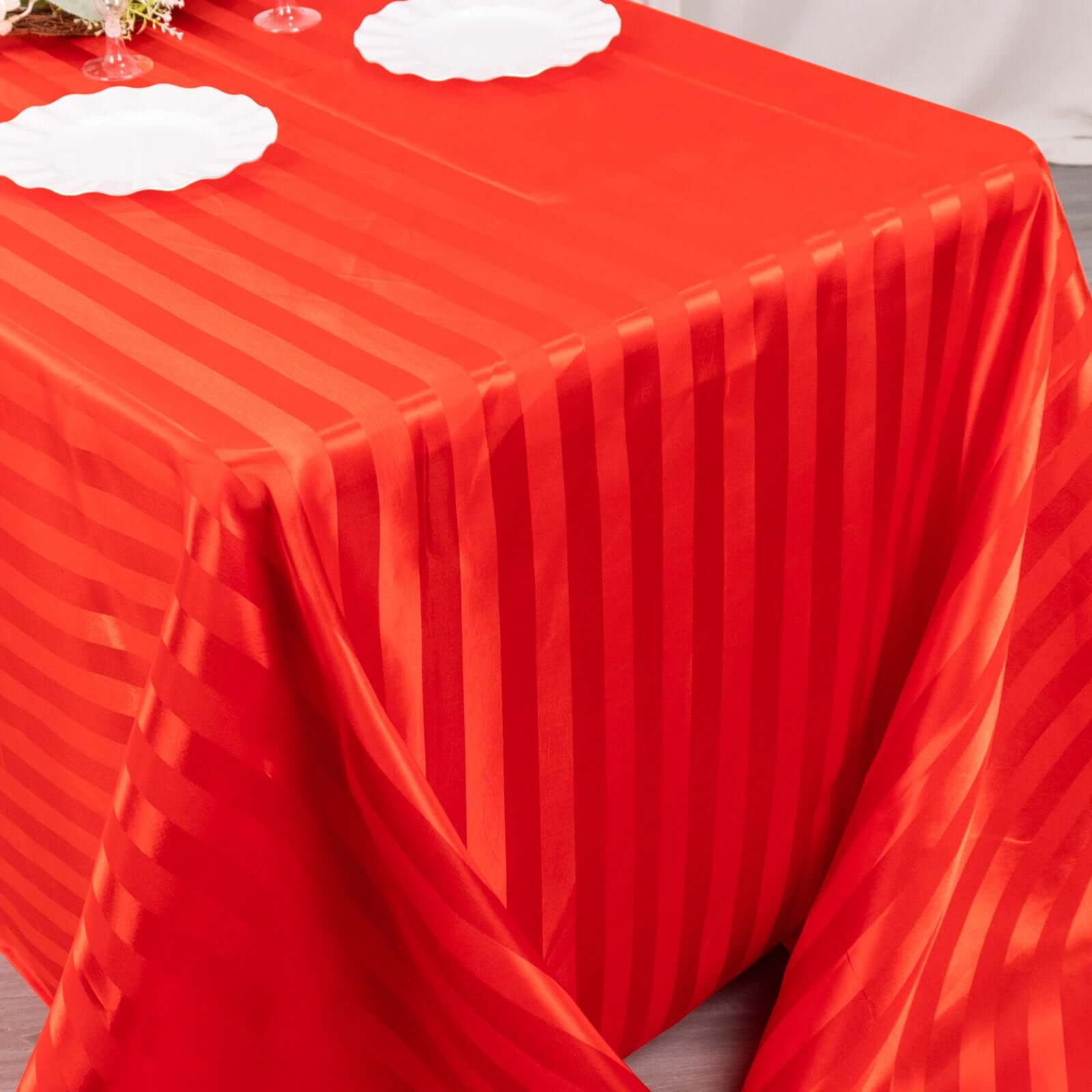 Satin Striped 90x132 Rectangular Tablecloth Red Satin Stripe - Seamless Silky Smooth Table Cover