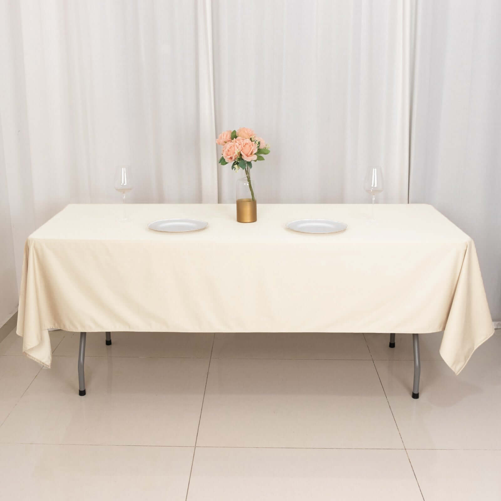 Premium Scuba Rectangular 60x102 Tablecloth Beige - Wrinkle Free & Stain Resistant Table Cover