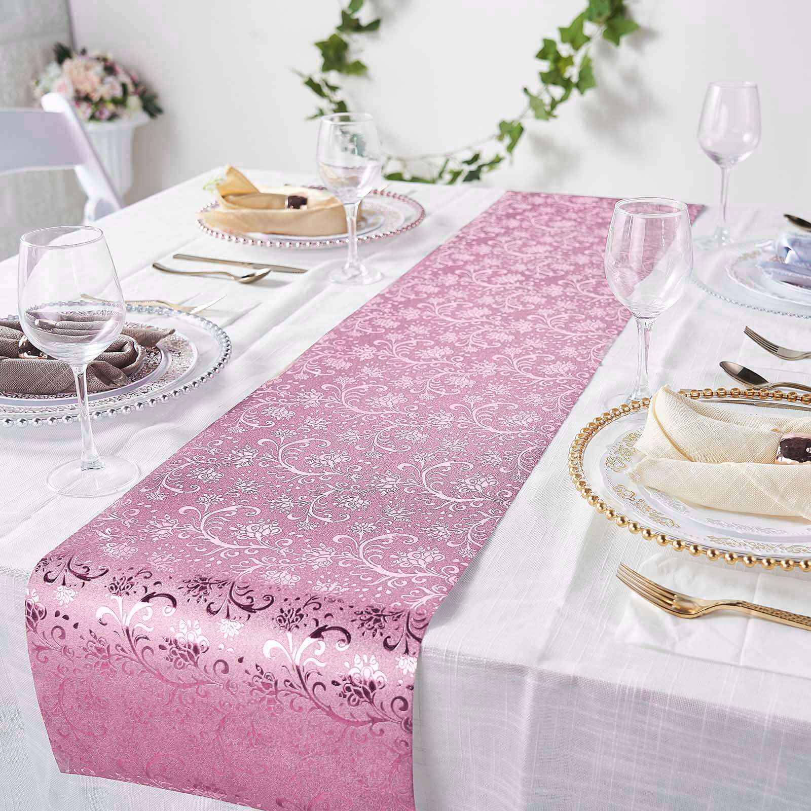 Glitter Paper 9ft Table Runner Roll Rose Gold Disposable Vintage Floral Vine Pattern Table Decor