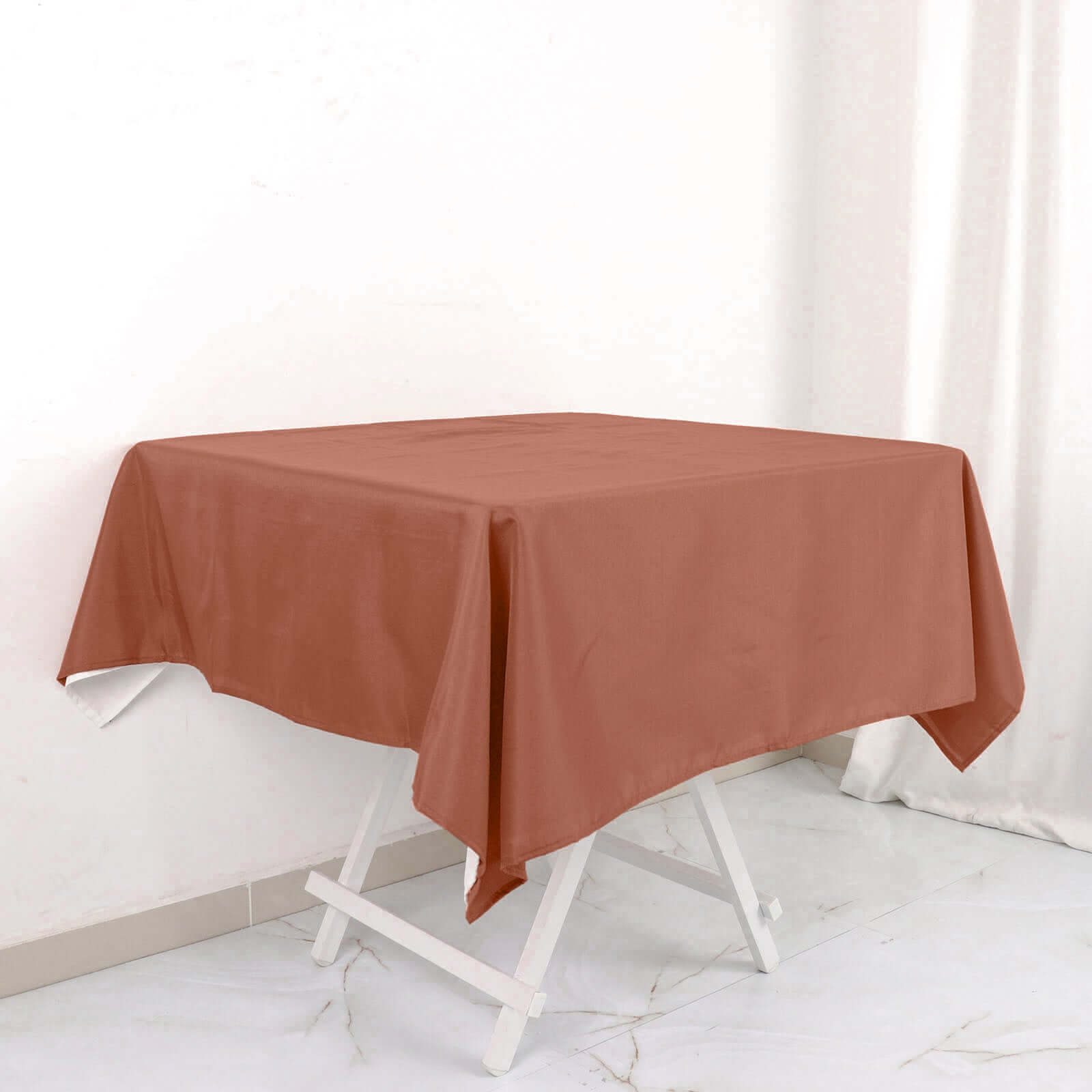 Polyester 54x54 Table Overlay Square Tablecloth Terracotta (Rust) - Wrinkle-Resistant & Durable Table Cover