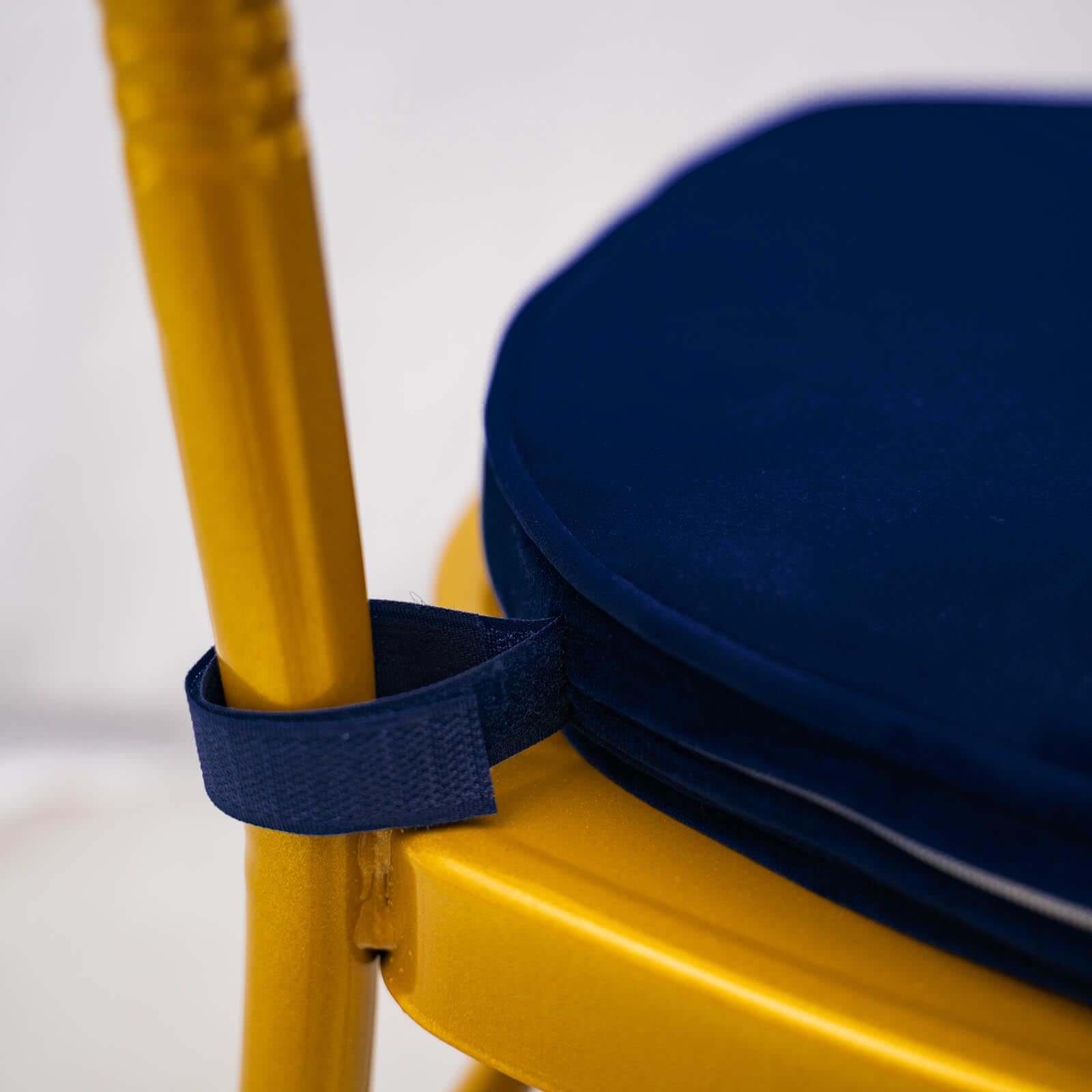 Velvet Chair Cushion with 2 Thick Memory Foam and Ties Navy Blue - Removable Cover for Chiavari Chairs