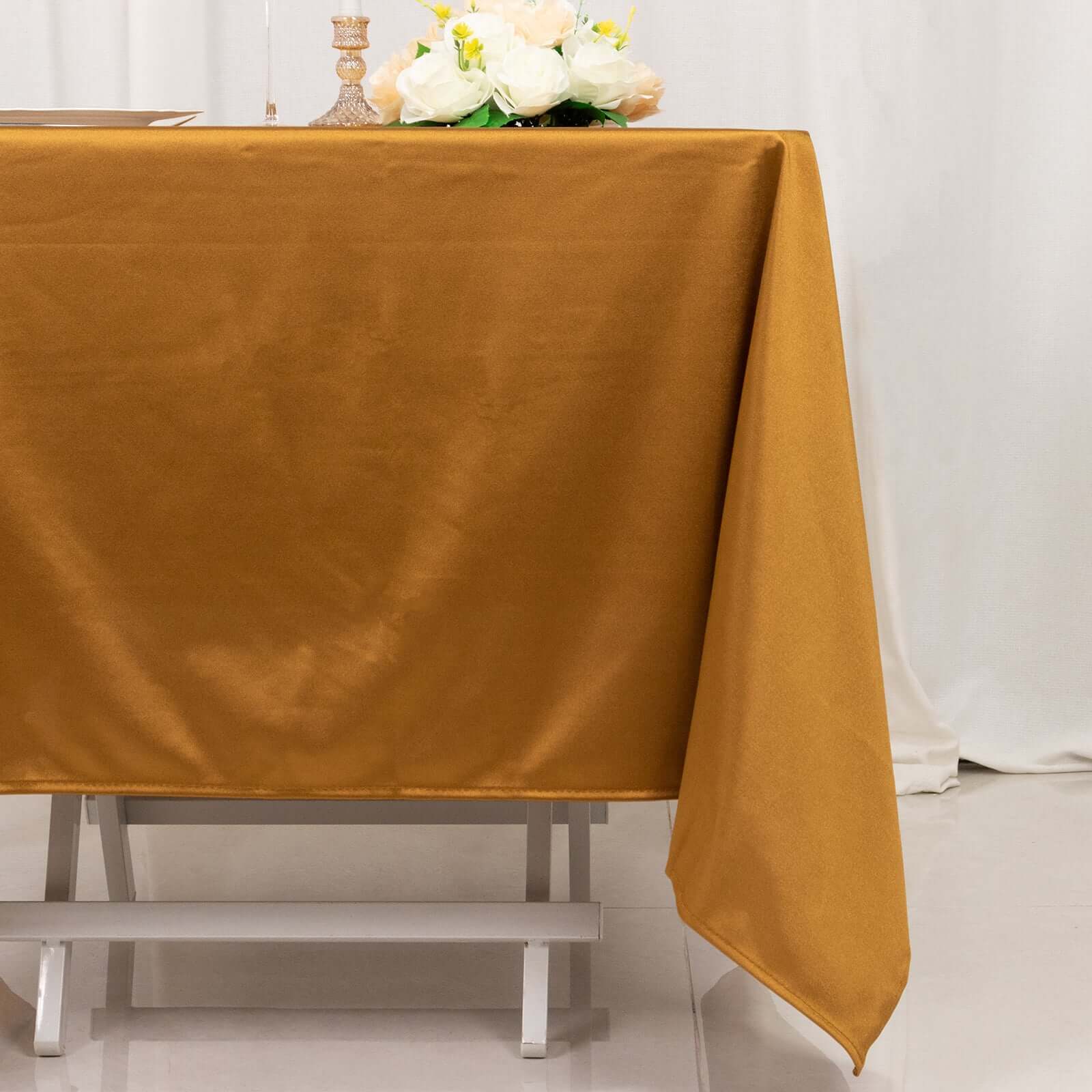 Premium Scuba Square 70x70 Tablecloth Shimmer Gold - Wrinkle Free & Stain Resistant Table Cover