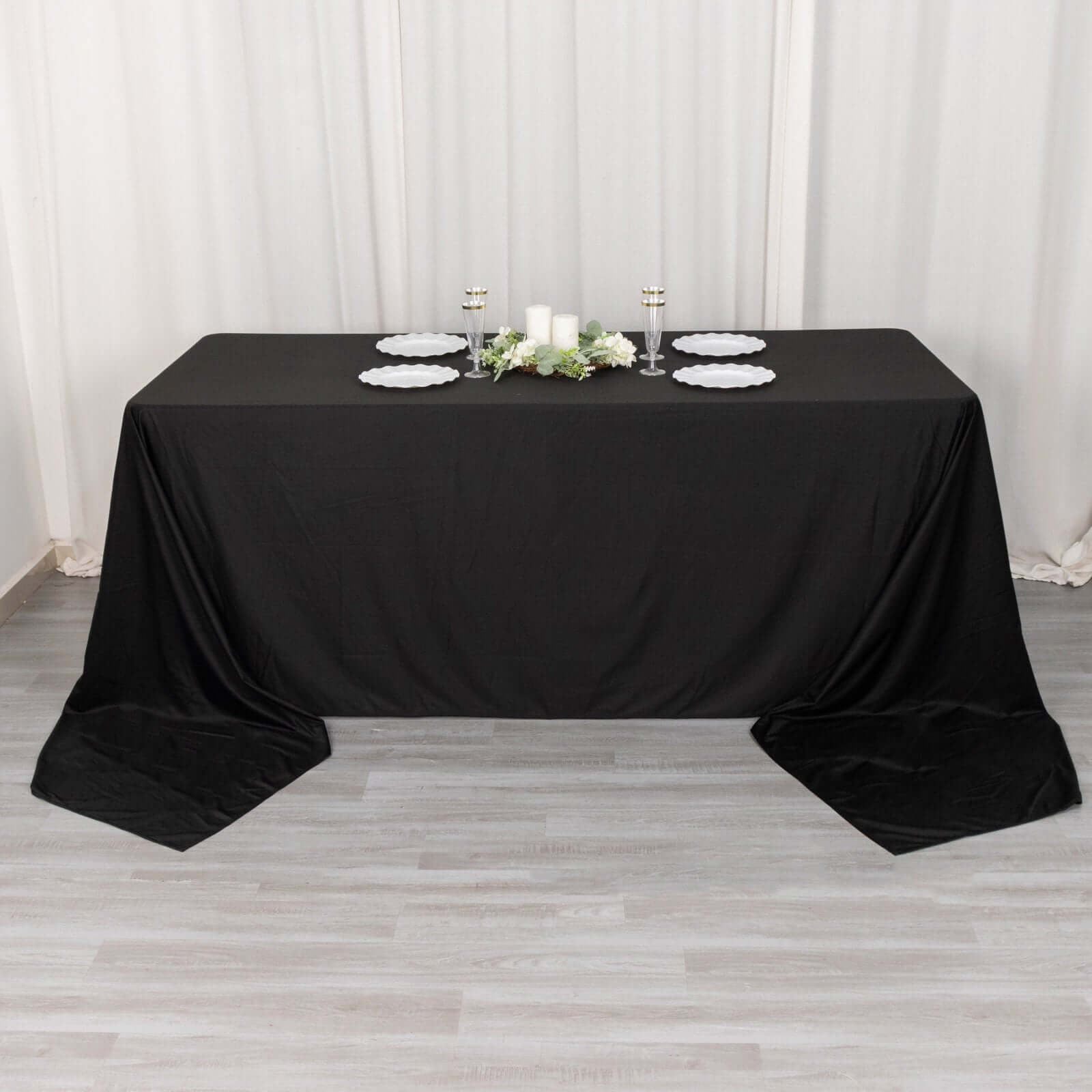 Premium Scuba Rectangular 90x156 Tablecloth Black - Wrinkle Free, Stain Resistant & Seamless Table Cover for Weddings and Parties