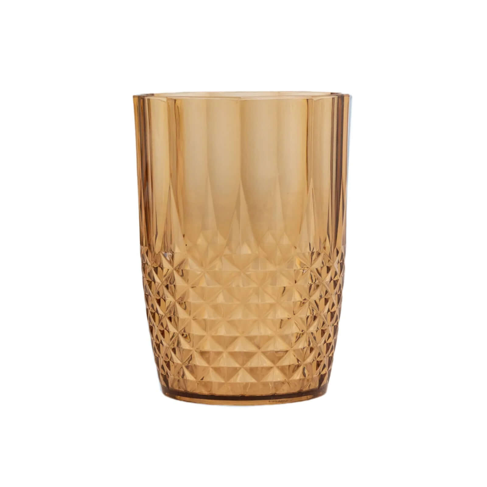 6-Pack Plastic Short Tumblers Amber Gold Transparent Crystal Cut Style - Reusable All-Purpose Glasses 16oz