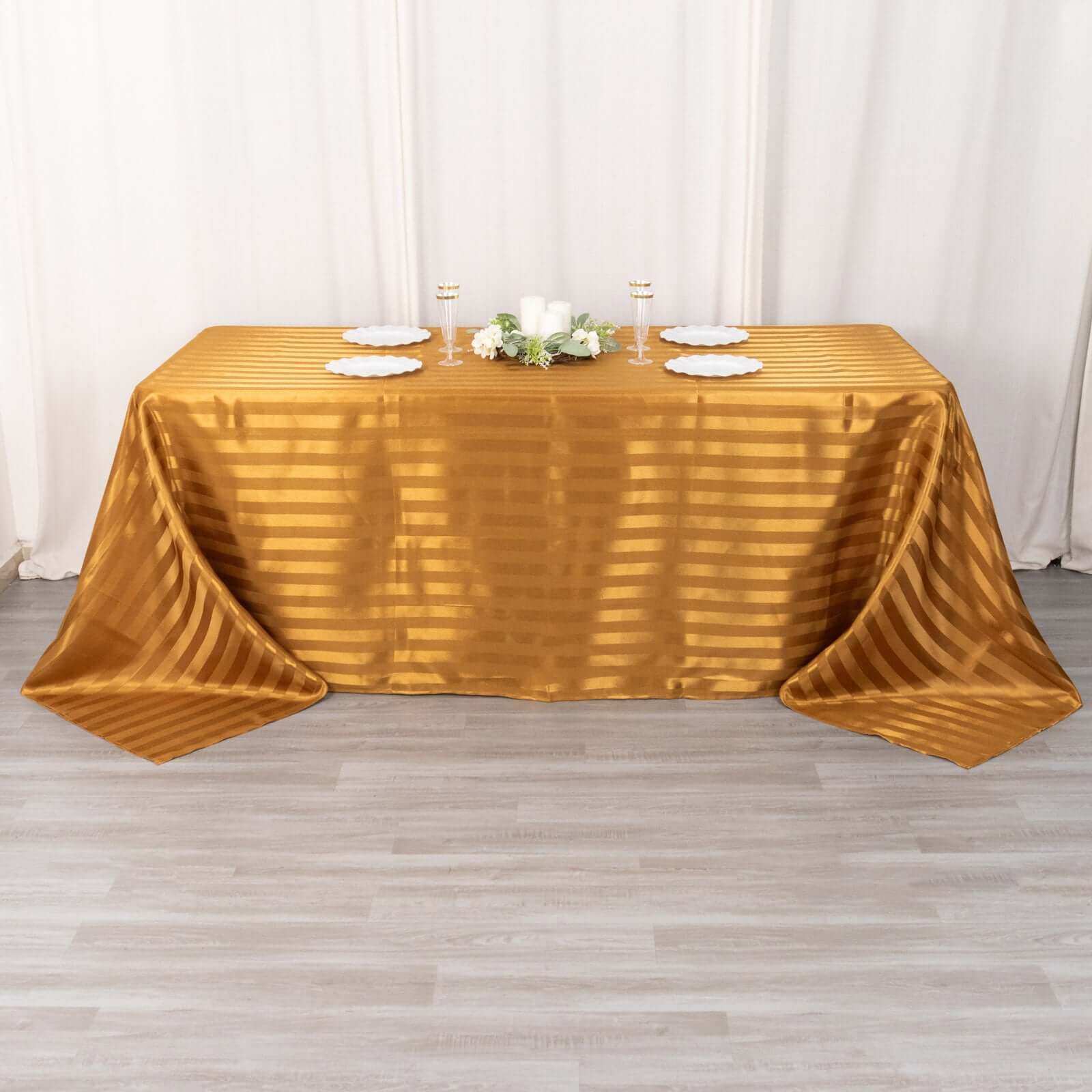 Satin Striped 90x132 Rectangular Tablecloth Gold Satin Stripe - Seamless Silky Smooth Table Cover