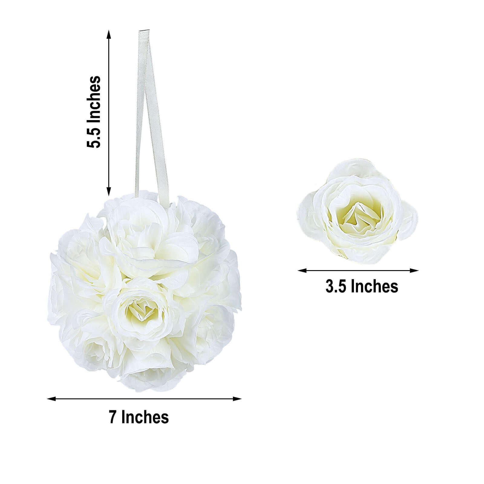 2 Pack 7 Cream Artificial Silk Rose Kissing Ball, Faux Flower Ball