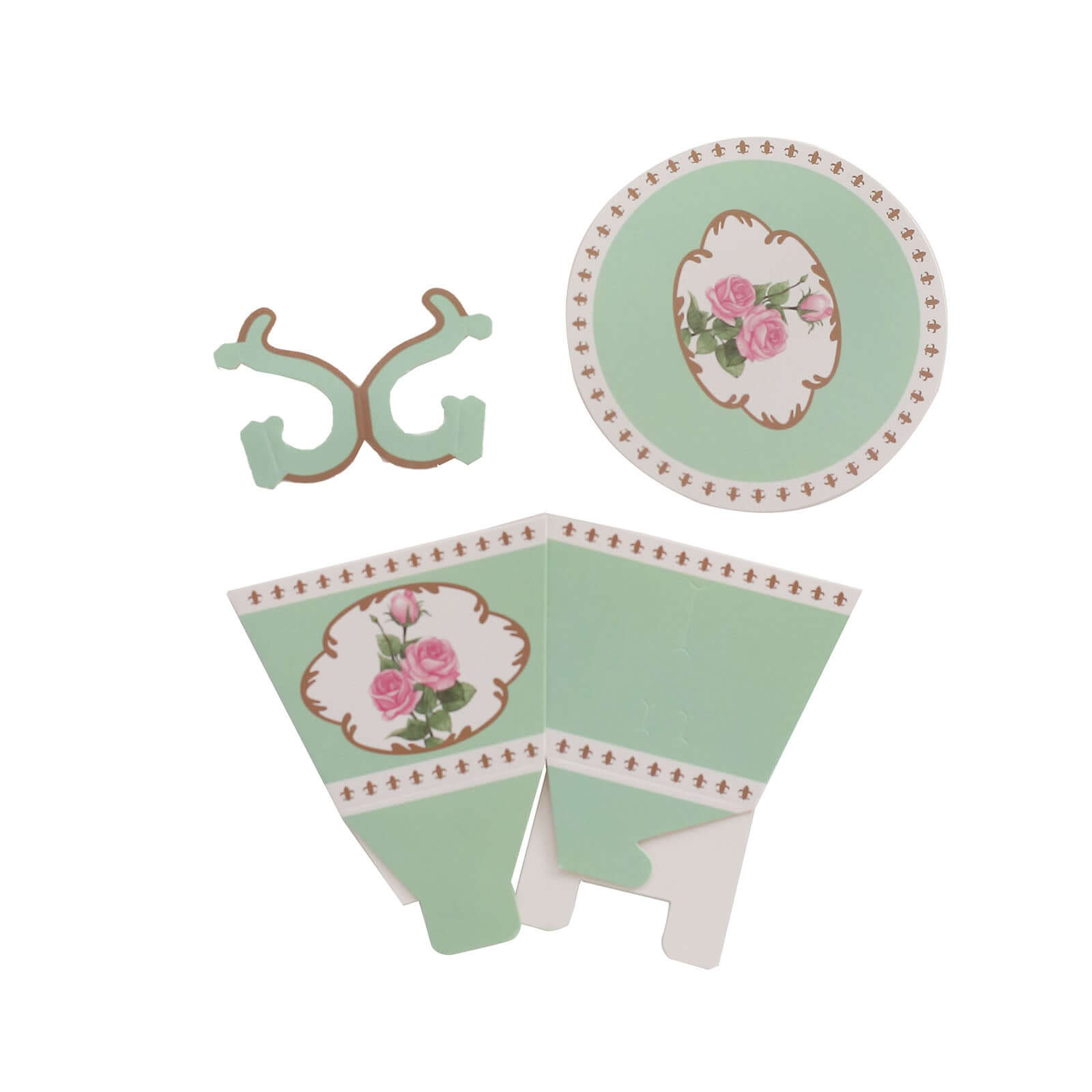 25 Pack Turquoise Mini Teacup and Saucer Party Favor Boxes with Rose Floral Print, Tea Time Candy Boxes - 4x3