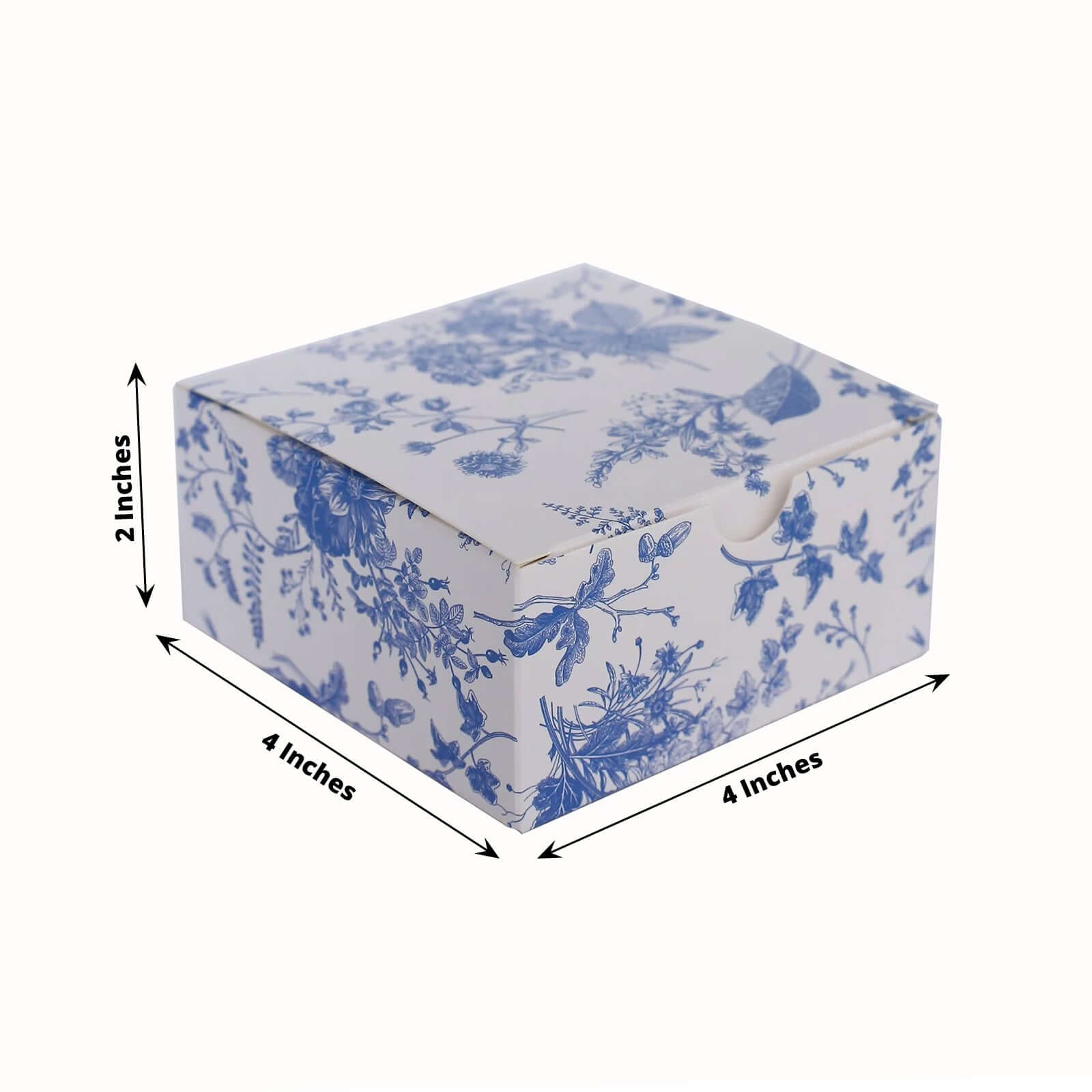 25 Pack White Blue Paper Favor Boxes in French Toile Pattern, Cardstock Party Shower Candy Gift Boxes - 4x4x2