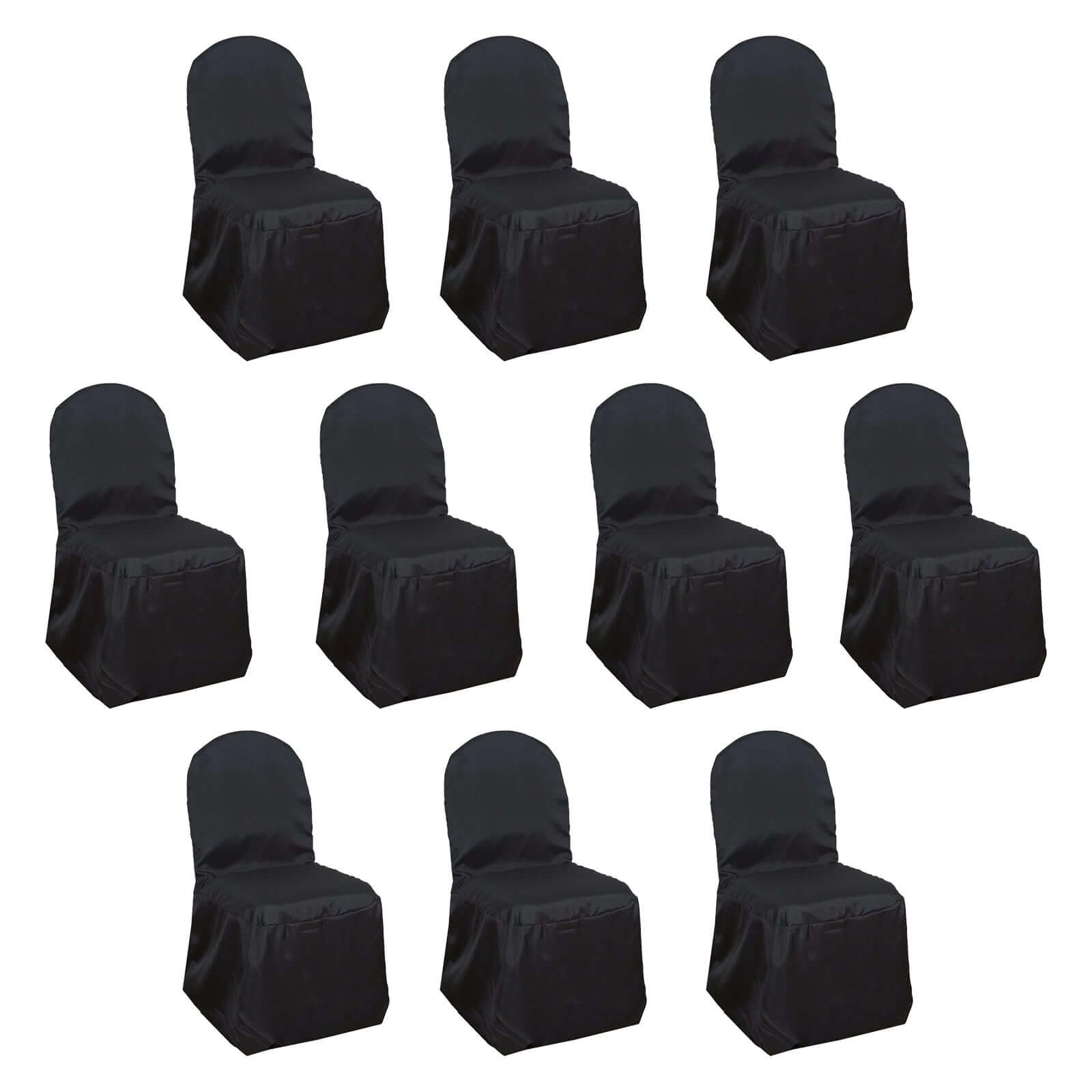 10 Pack Polyester Chair Cover for Banquet Chairs Black - Stain-Resistant Reusable Slip-On Slipcover