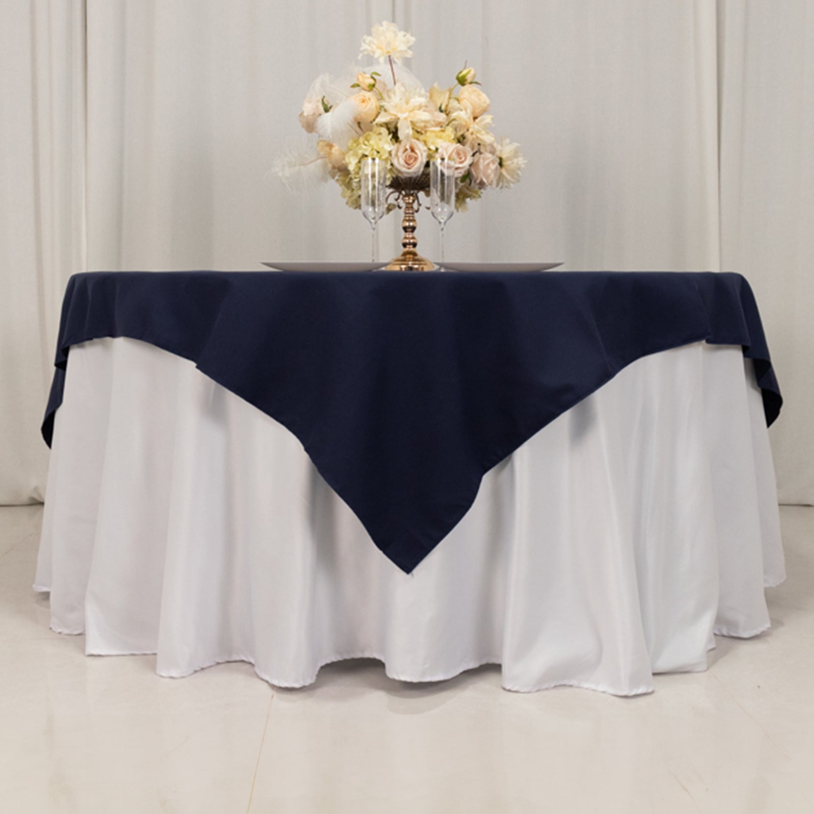 Cotton Blend 70x70 Table Overlay Square Tablecloth Navy - Wrinkle-Resistant Fabric Table Topper