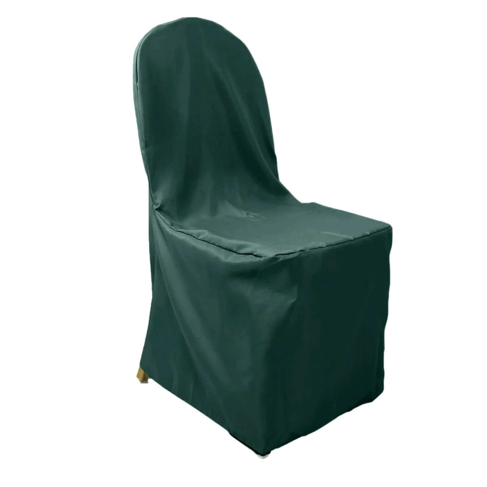 10 Pack Polyester Chair Cover for Banquet Chairs Hunter Emerald Green - Stain-Resistant Reusable Slip-On Slipcover