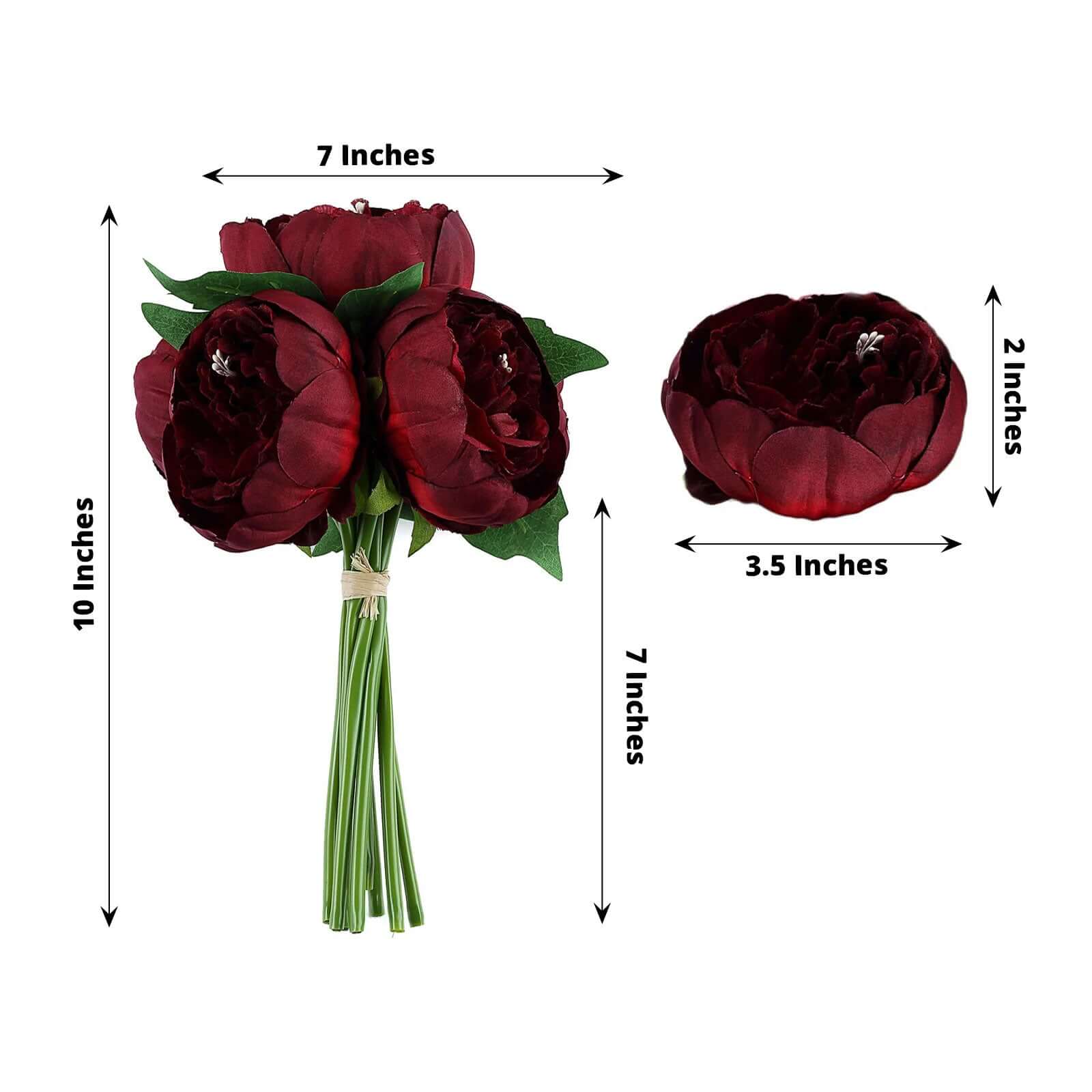 5 Flower Head Burgundy Peony Bouquet Artificial Silk Peonies Spray