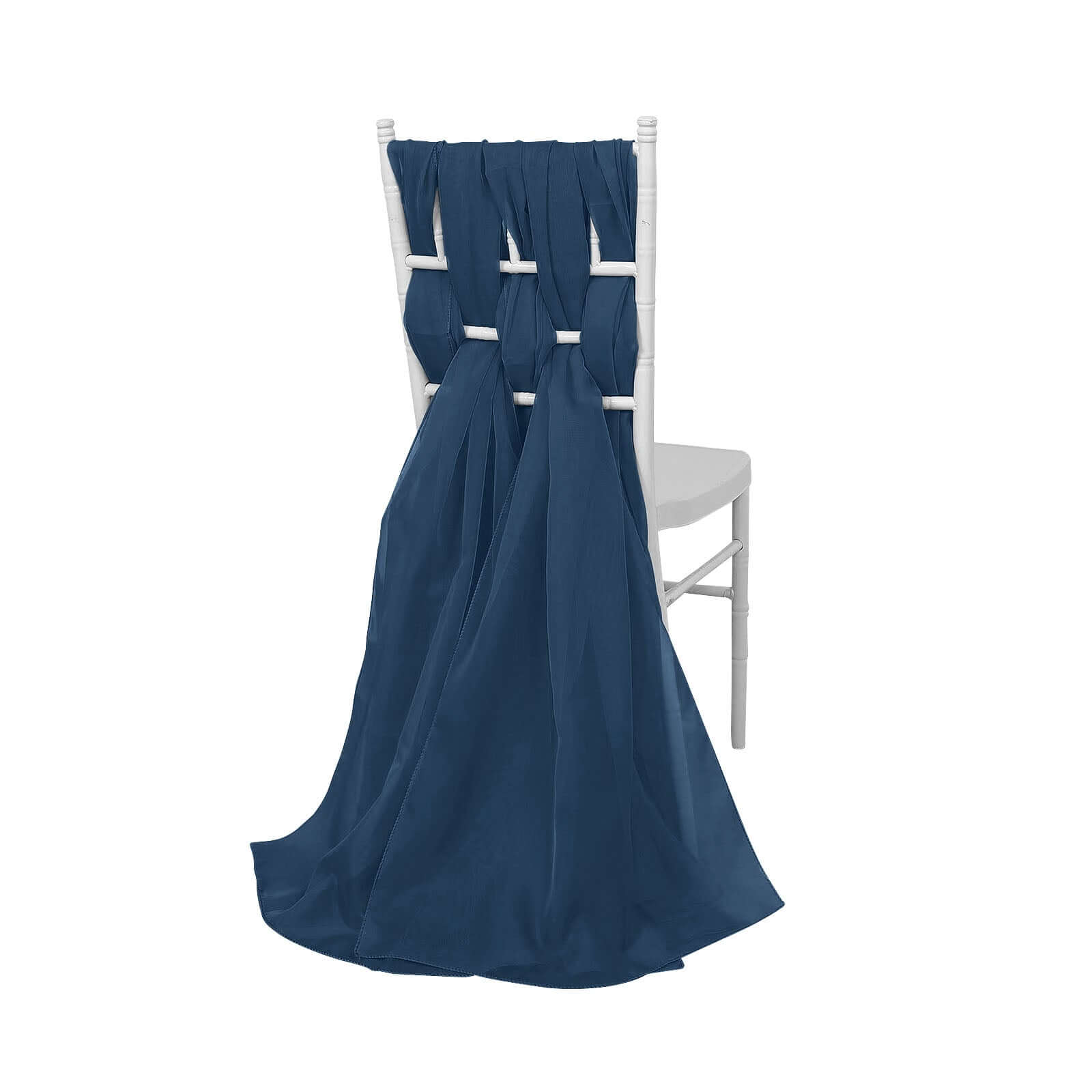 5 Pack Premium Chiffon Chair Sashes Navy Blue - Soft & Lightweight Designer Chair Bows 22x78