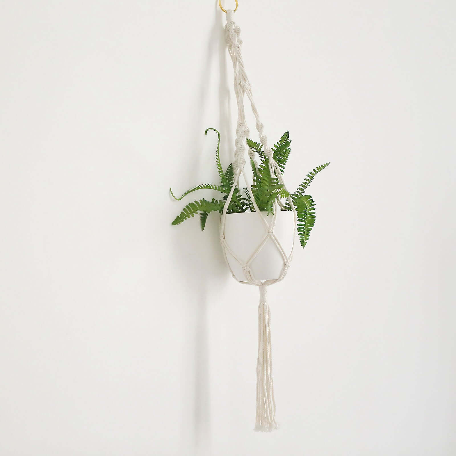 2-Pack Hanging Planter Baskets with Tassels Ivory Boho Design - Cotton Rope Indoor Decorative Flower Holders